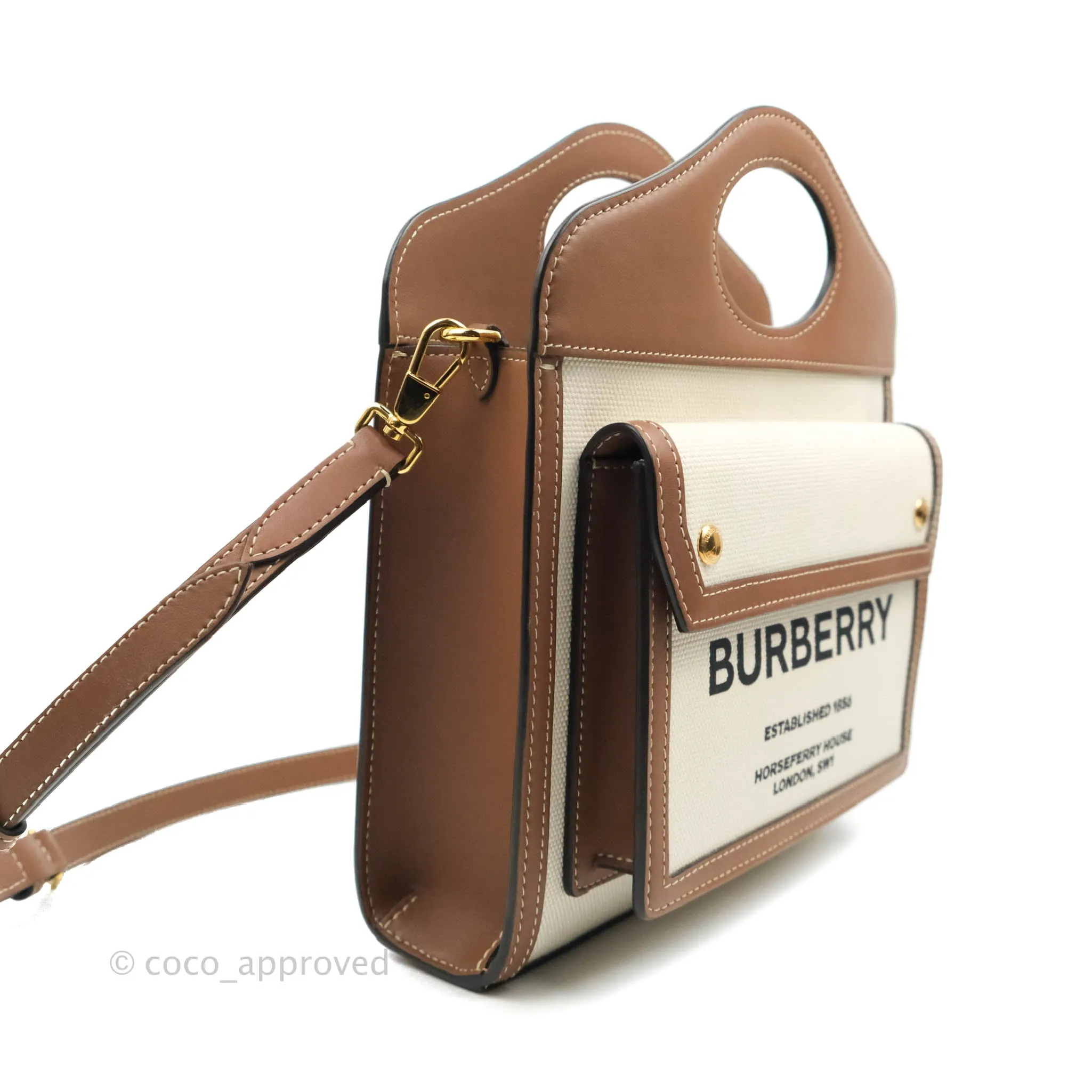Burberry Smooth Calfskin Canvas Two Tone Mini Pocket Bag Beige Tan