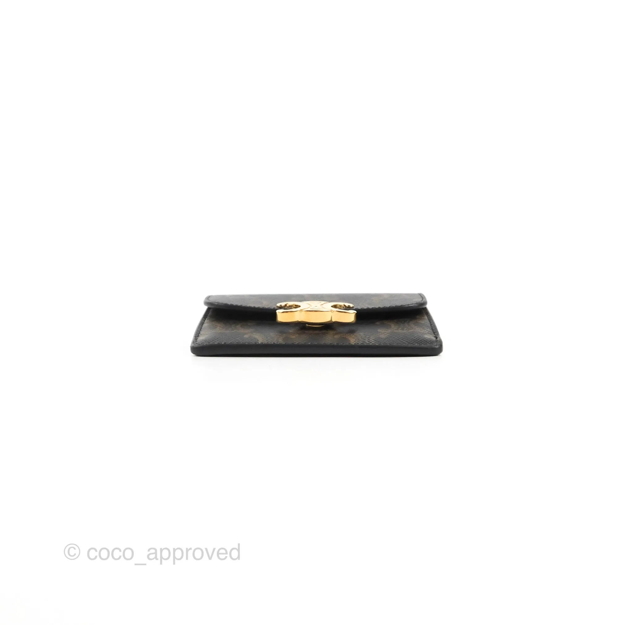 Celine Card Holder with Flap Triomphe Canvas Tan