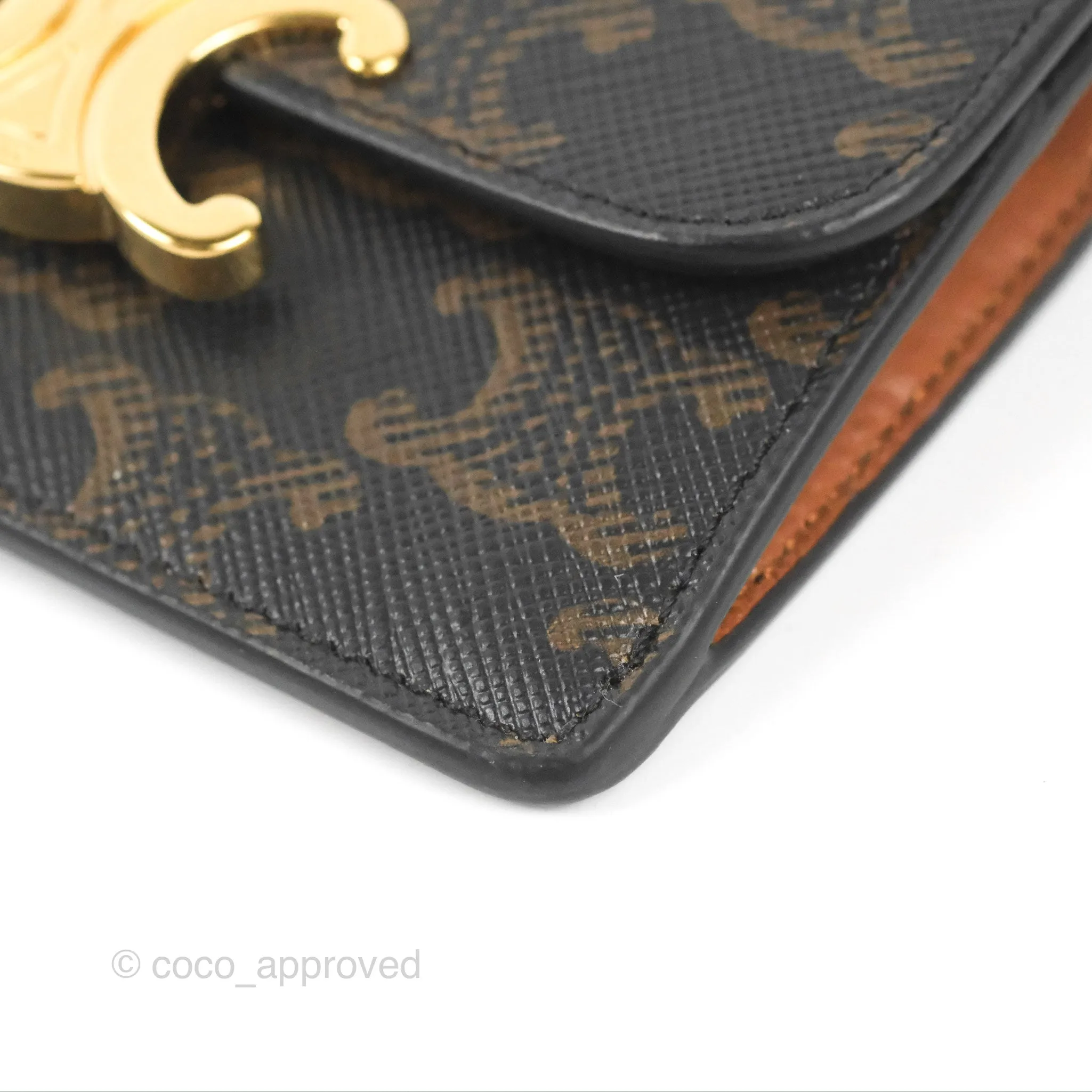 Celine Card Holder with Flap Triomphe Canvas Tan