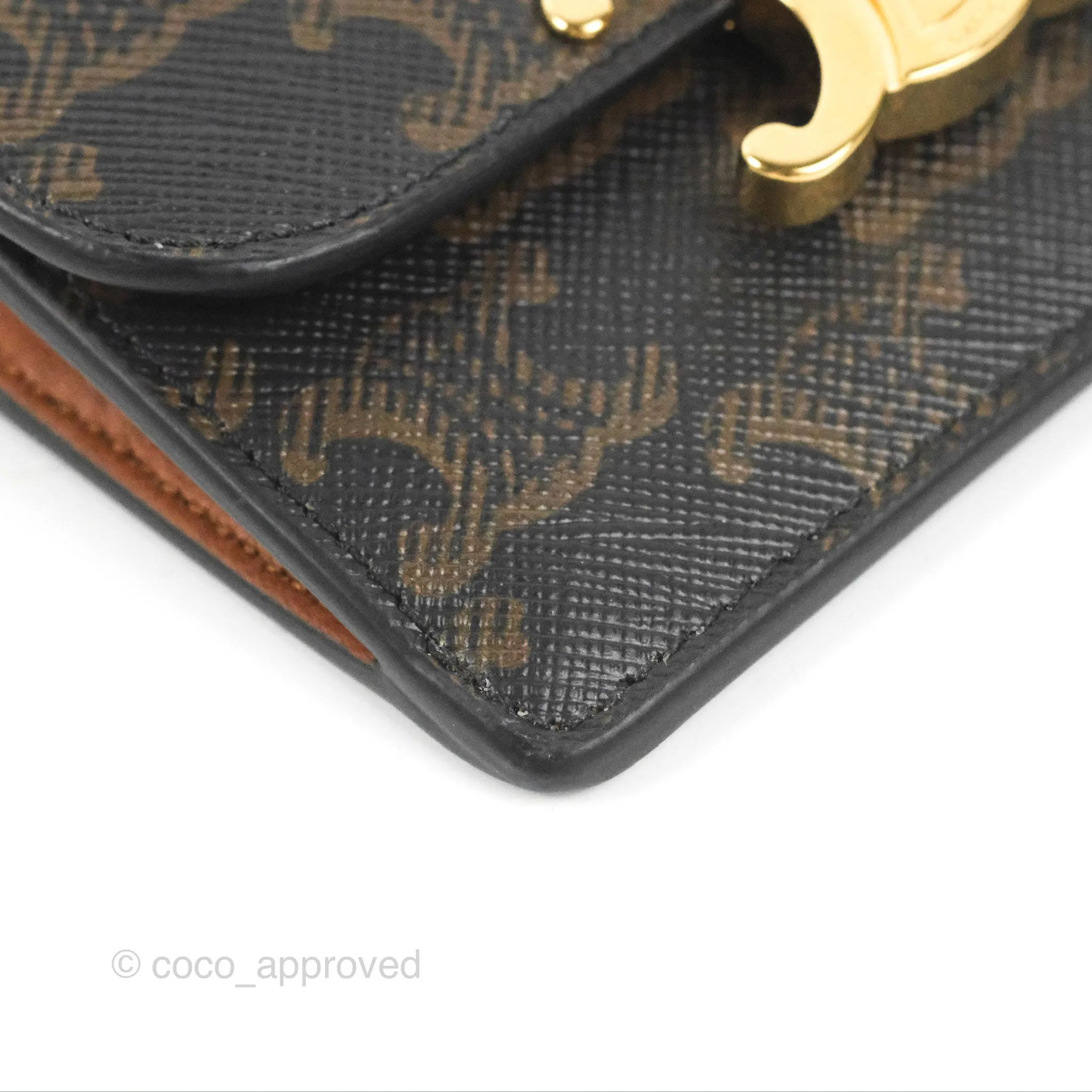 Celine Card Holder with Flap Triomphe Canvas Tan