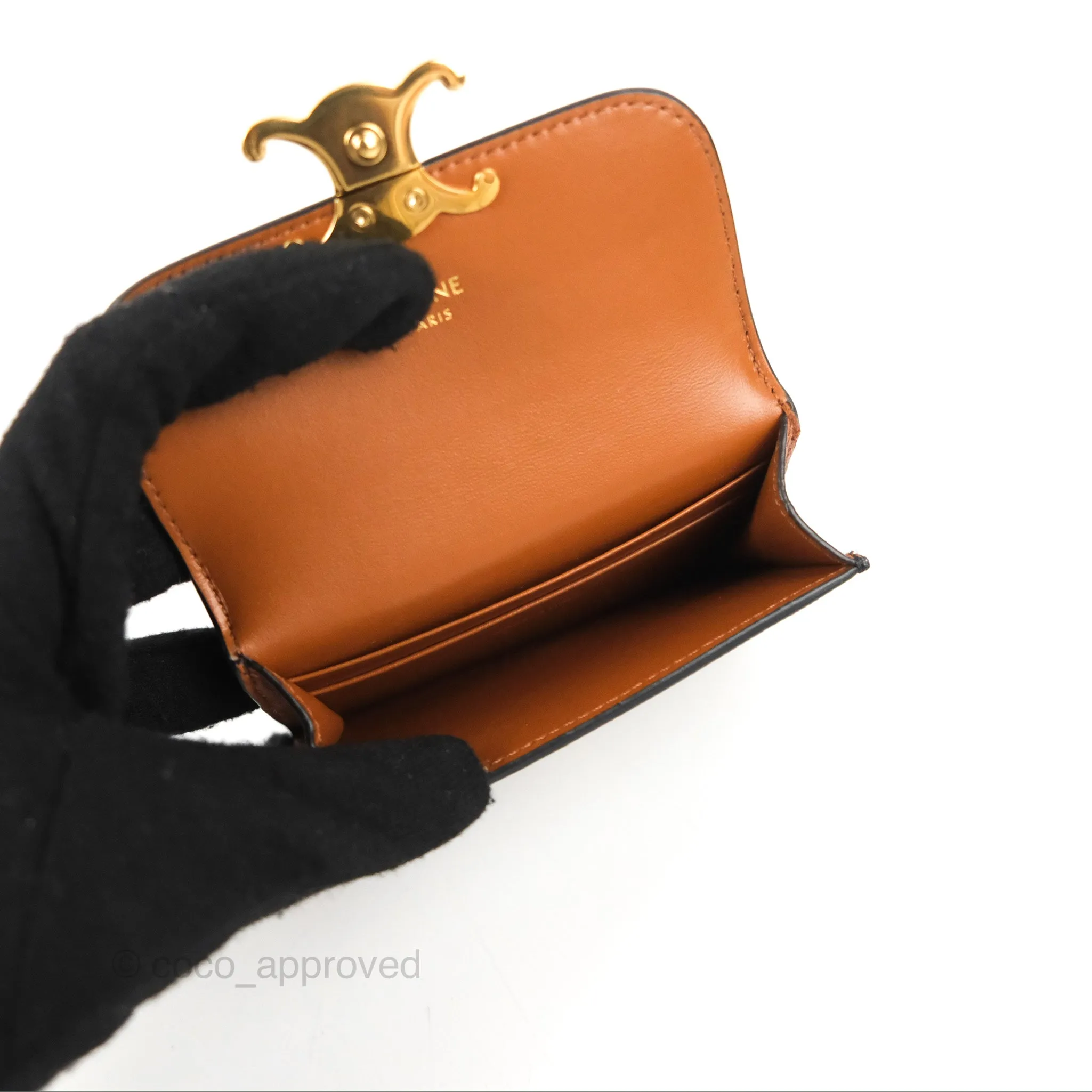 Celine Card Holder with Flap Triomphe Canvas Tan