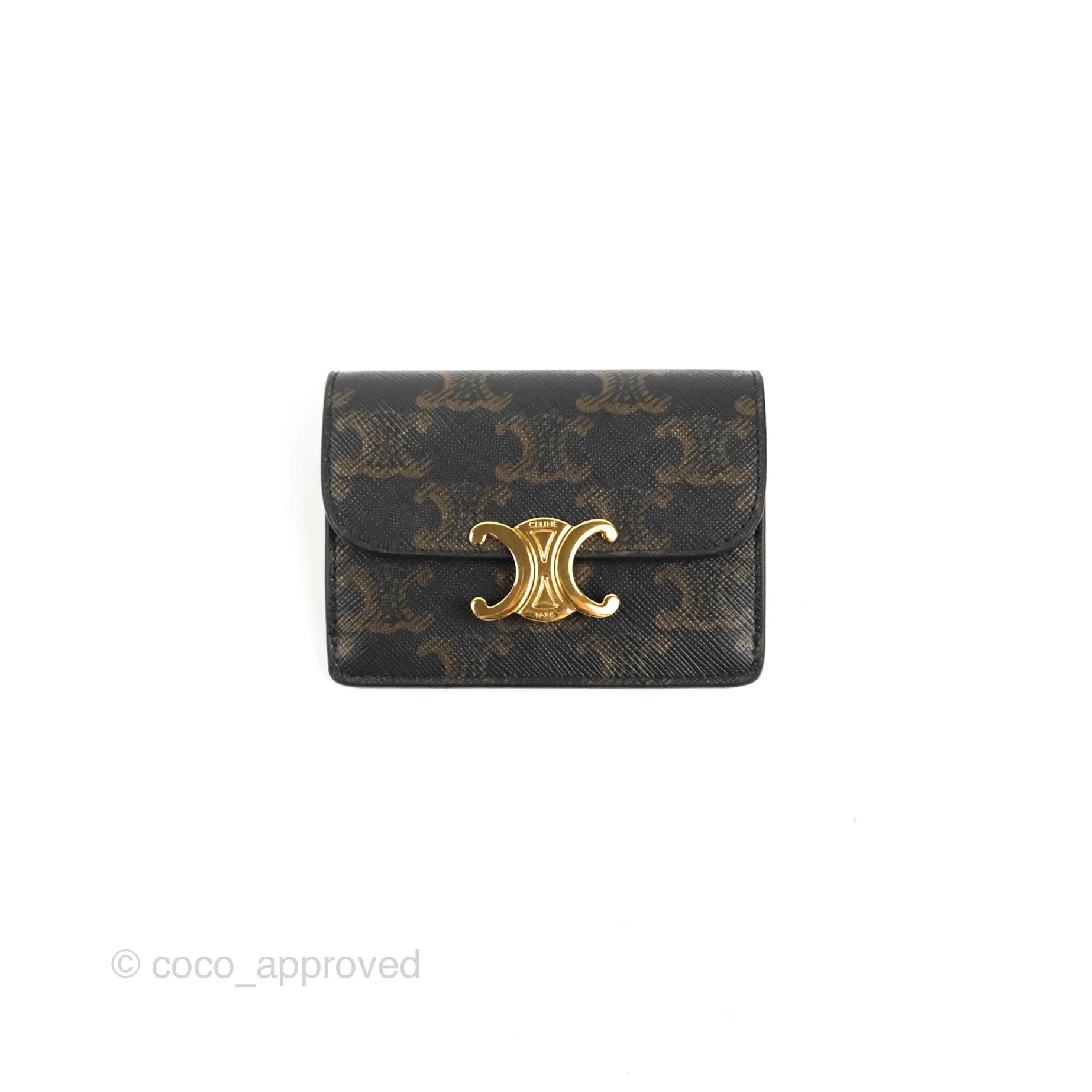 Celine Card Holder with Flap Triomphe Canvas Tan