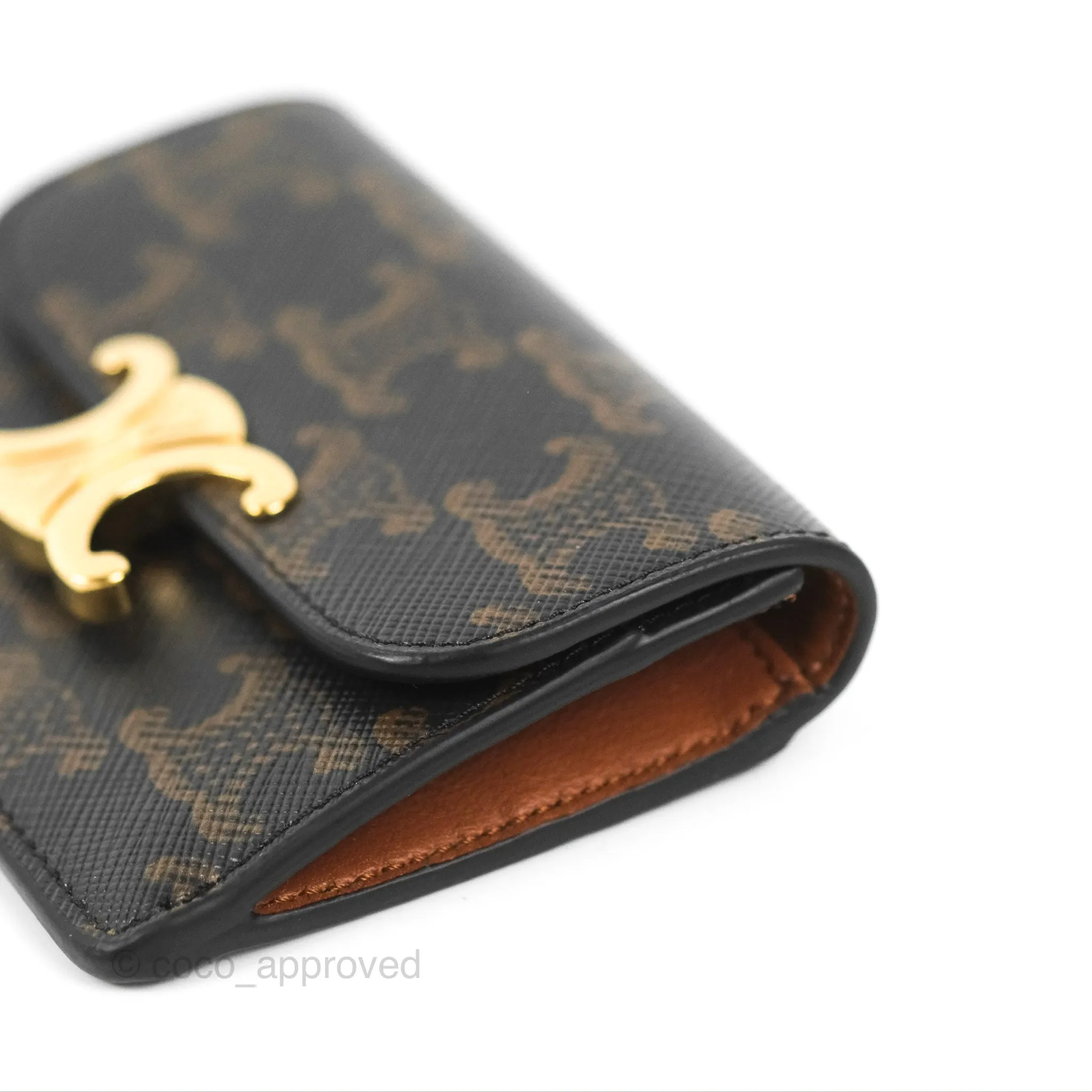 Celine Card Holder with Flap Triomphe Canvas Tan