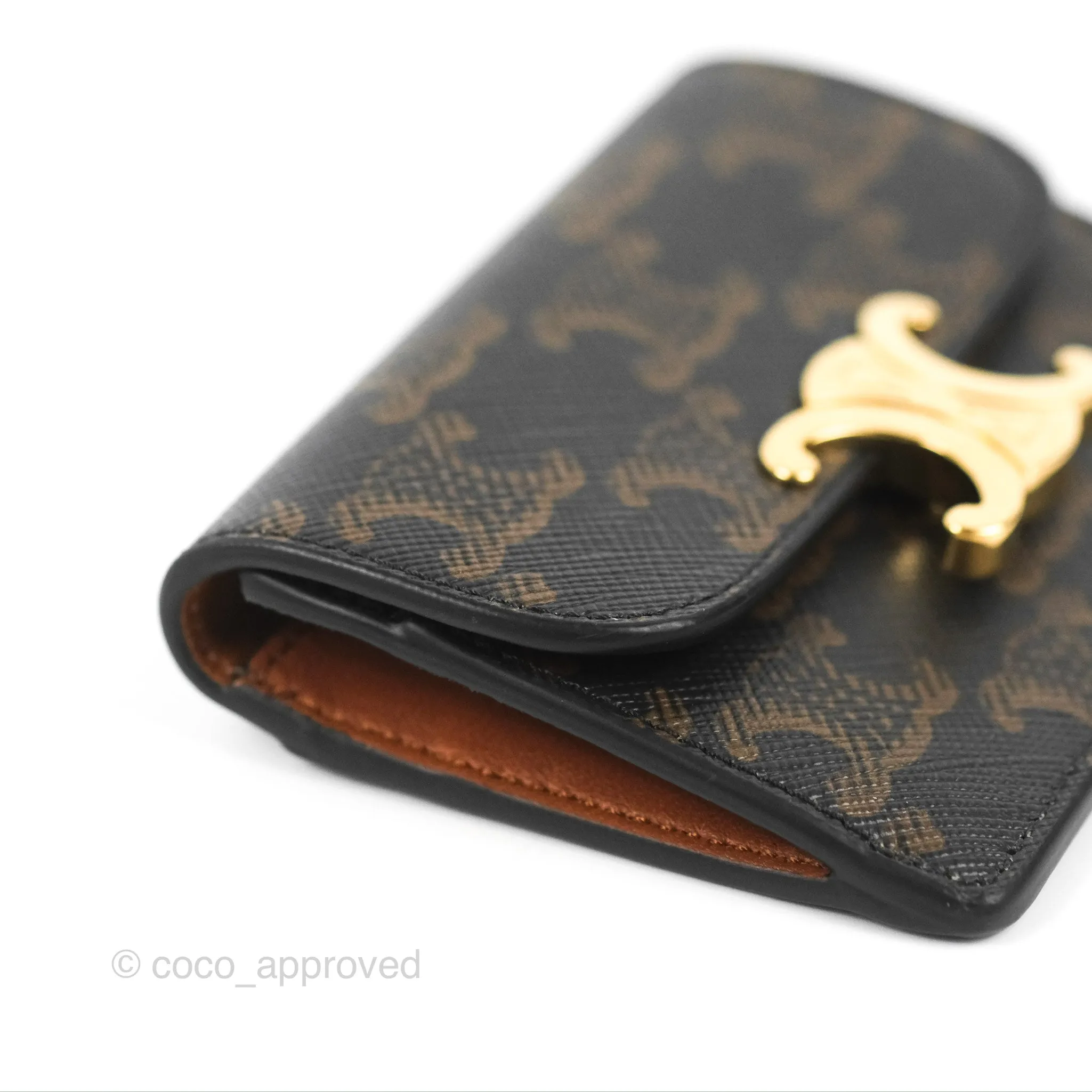 Celine Card Holder with Flap Triomphe Canvas Tan