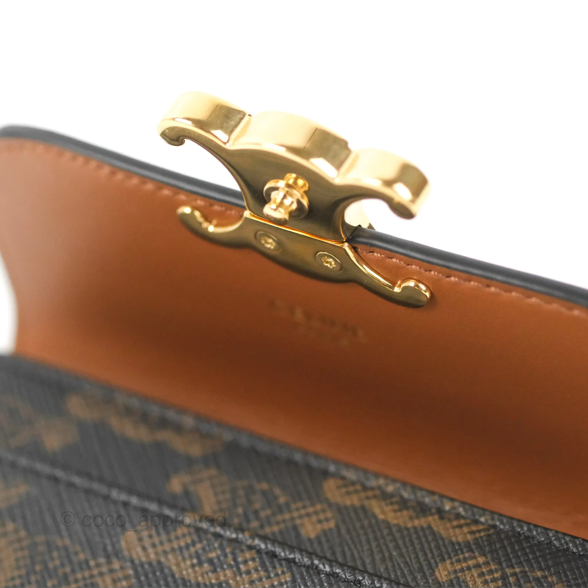 Celine Card Holder with Flap Triomphe Canvas Tan