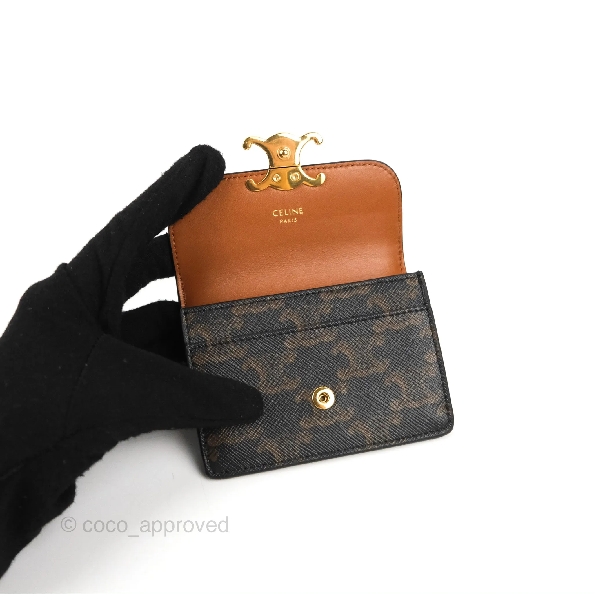 Celine Card Holder with Flap Triomphe Canvas Tan