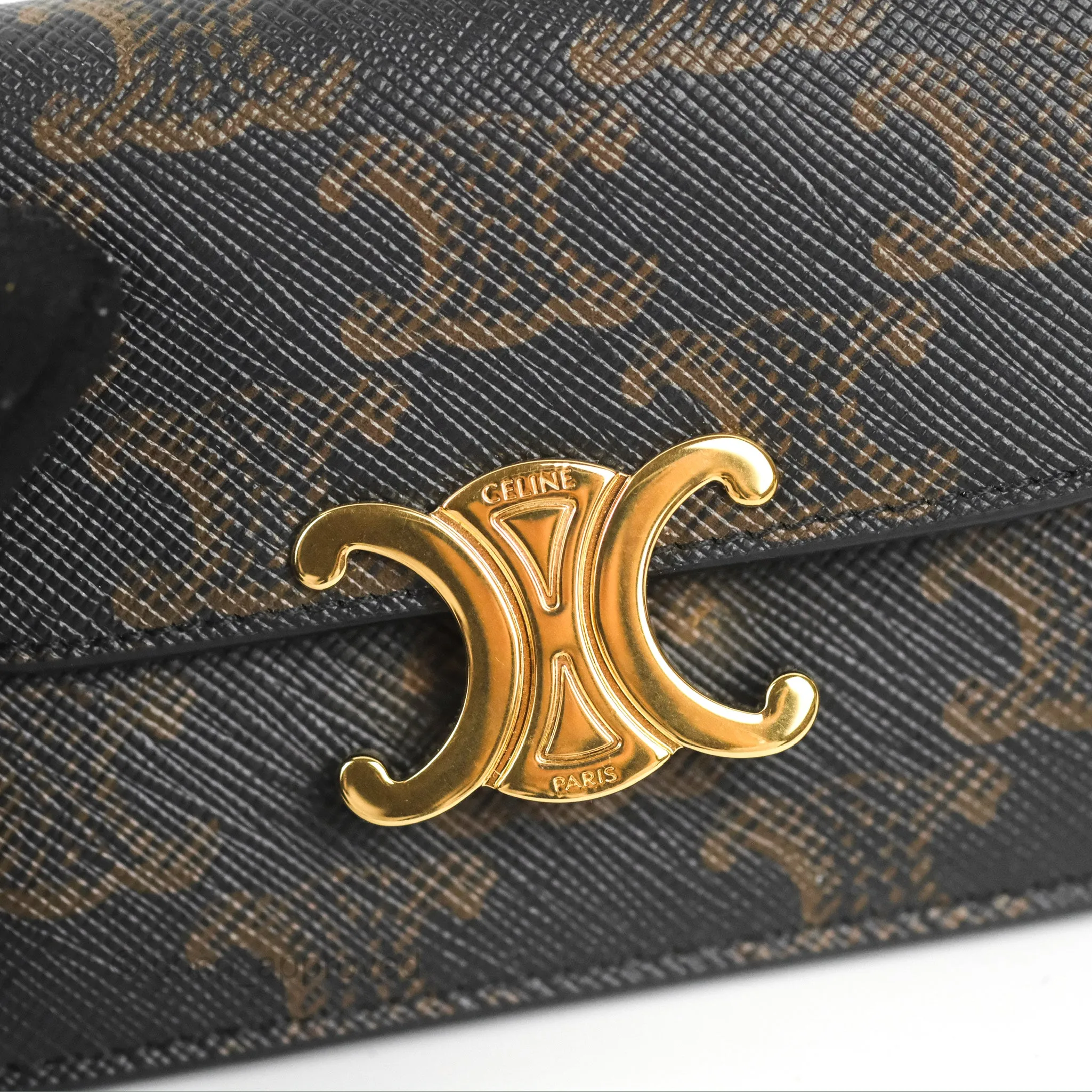 Celine Card Holder with Flap Triomphe Canvas Tan