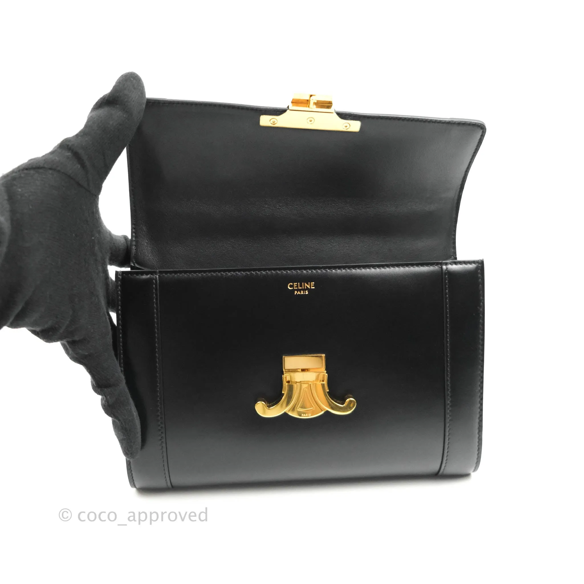 Celine Chain Bag Triomphe in Black Calfskin