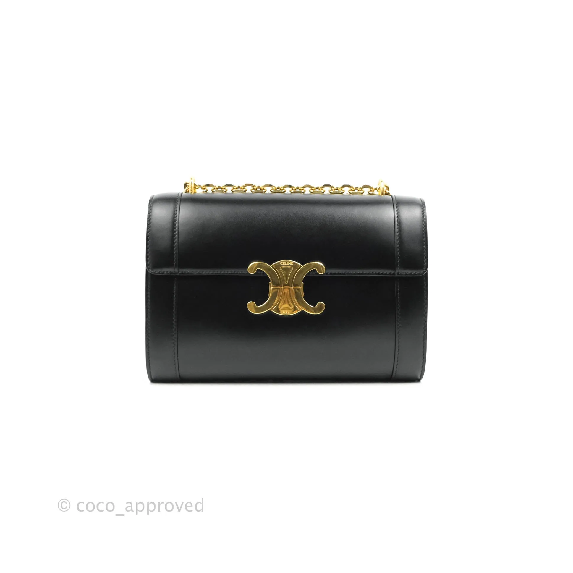 Celine Chain Bag Triomphe in Black Calfskin