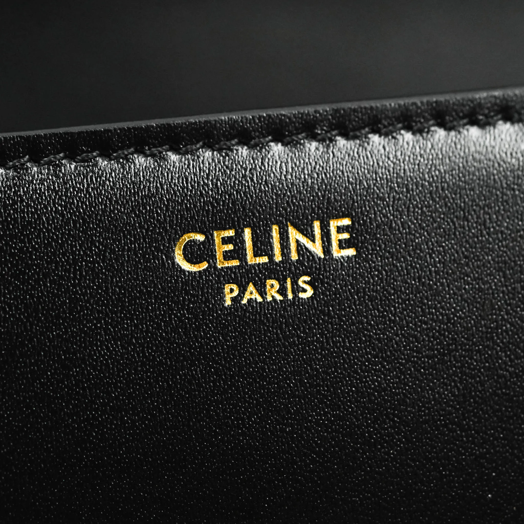 Celine Chain Bag Triomphe in Black Calfskin