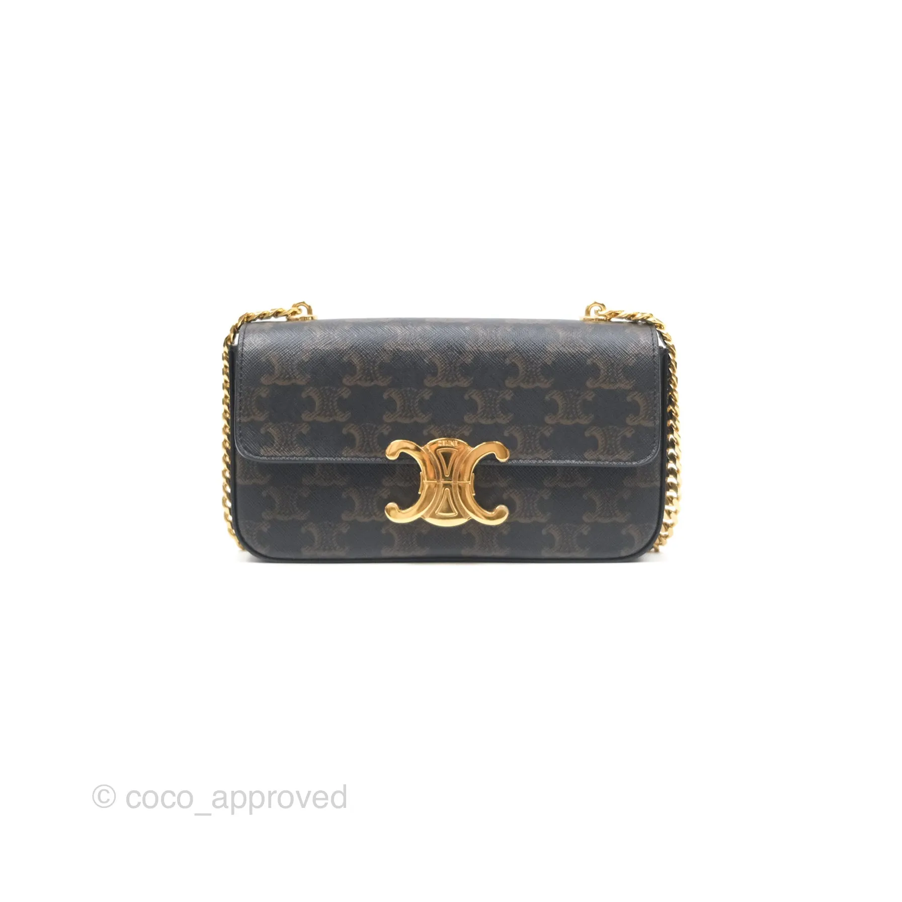 Celine Chain Shoulder Bag Claude in Triomphe Canvas Tan