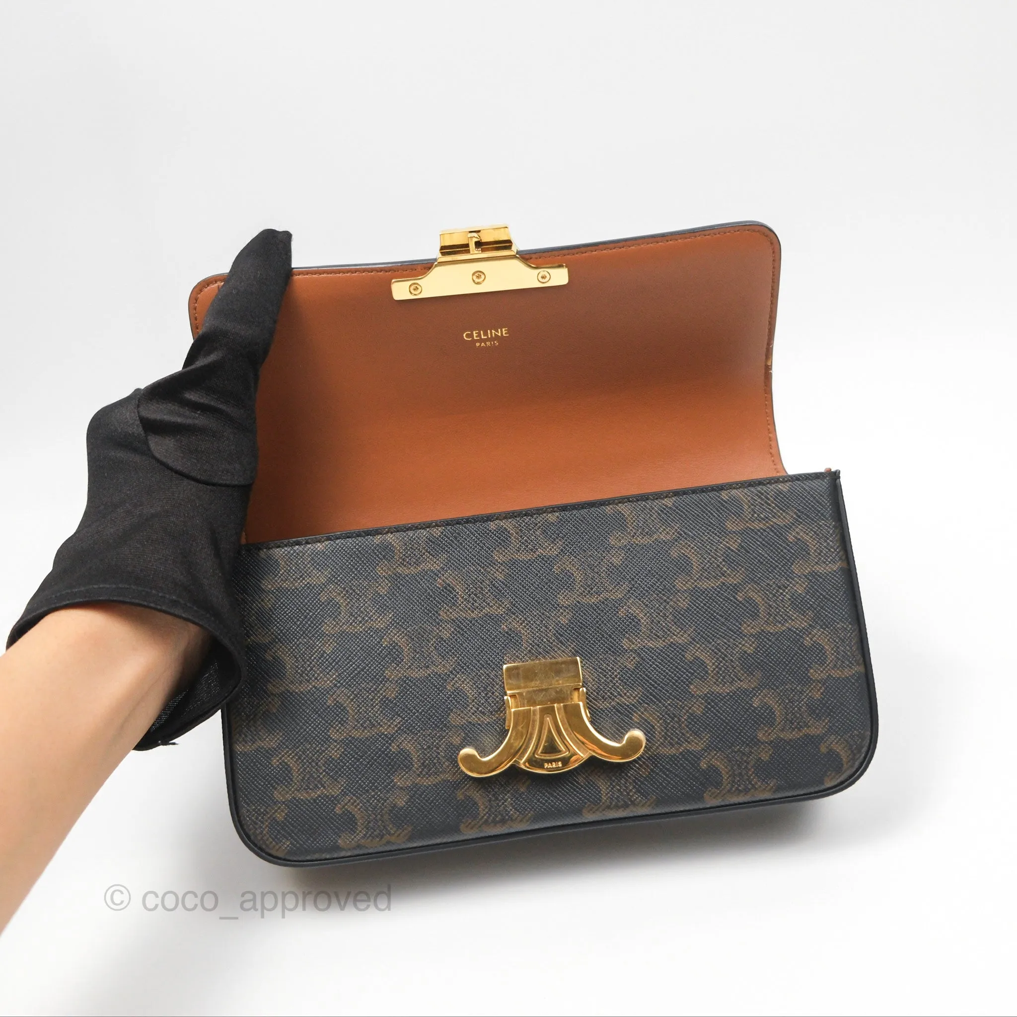 Celine Chain Shoulder Bag Claude in Triomphe Canvas Tan