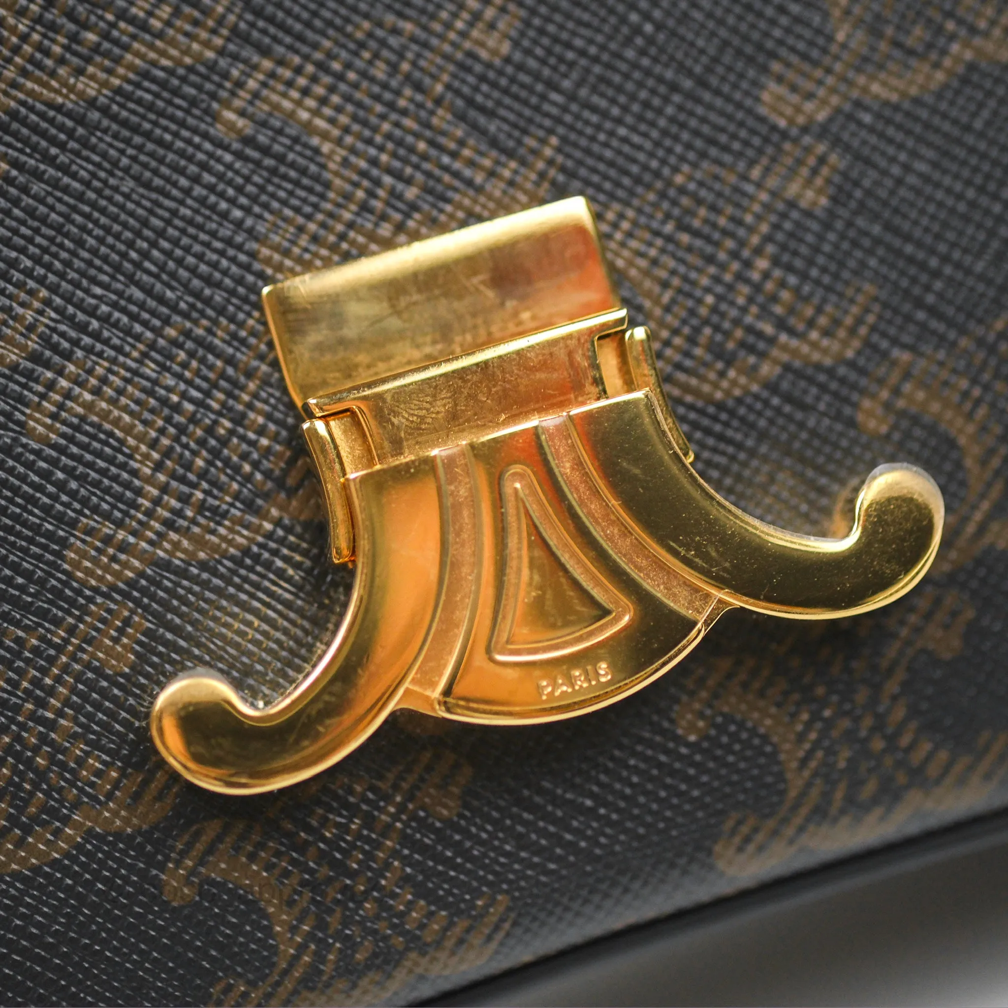 Celine Chain Shoulder Bag Claude in Triomphe Canvas Tan