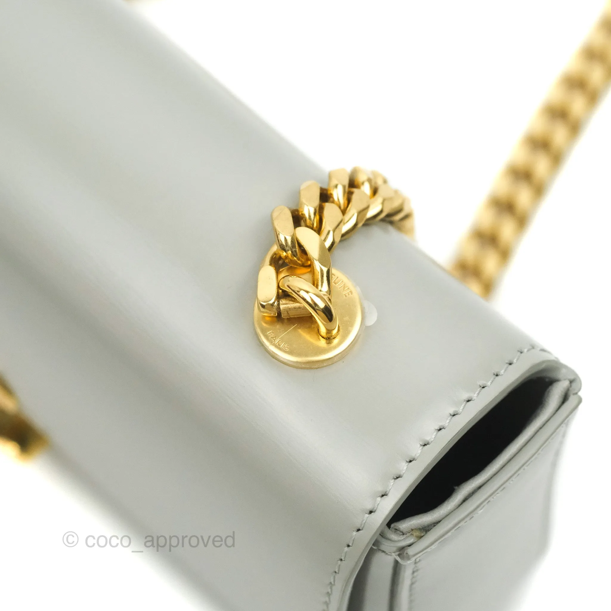 Celine Chain Shoulder Bag Pale Grey Shiny Calfskin