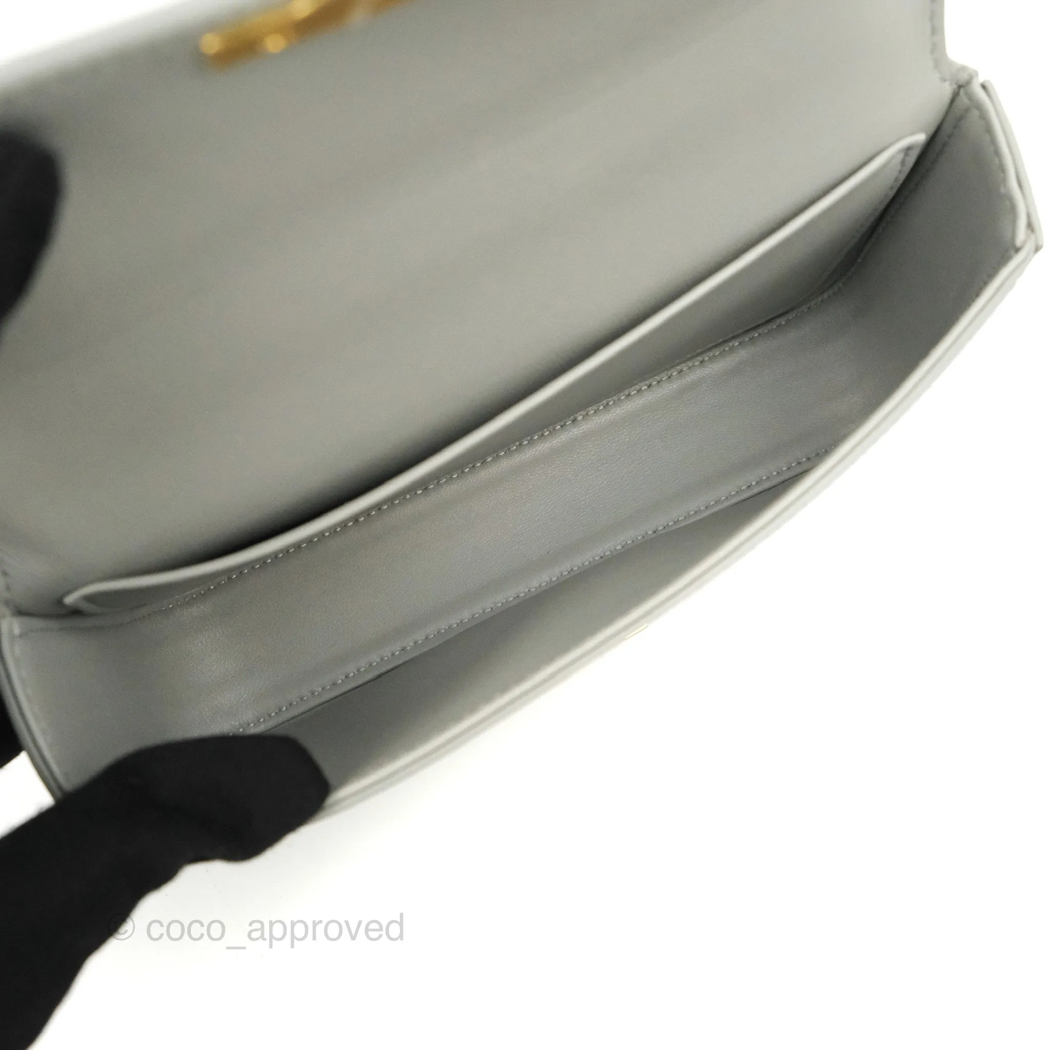 Celine Chain Shoulder Bag Pale Grey Shiny Calfskin