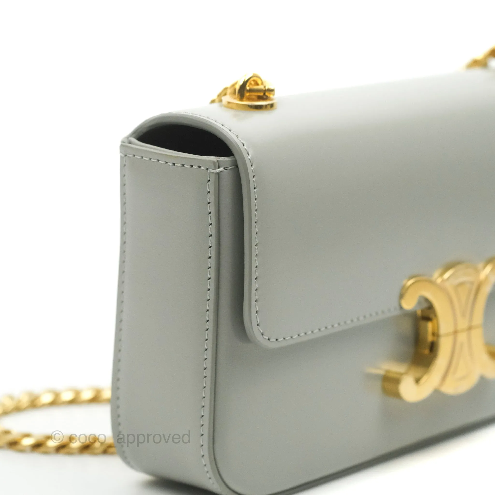 Celine Chain Shoulder Bag Pale Grey Shiny Calfskin