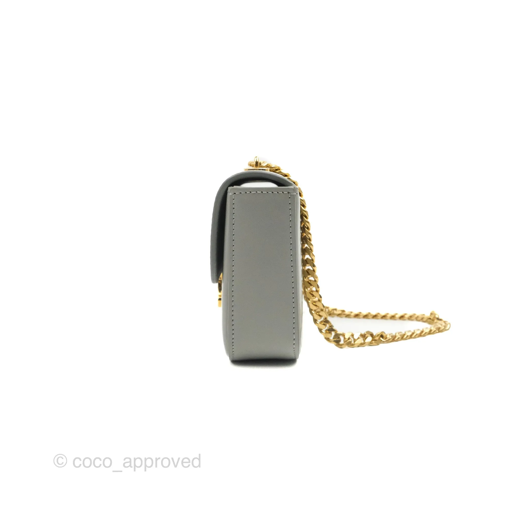 Celine Chain Shoulder Bag Pale Grey Shiny Calfskin