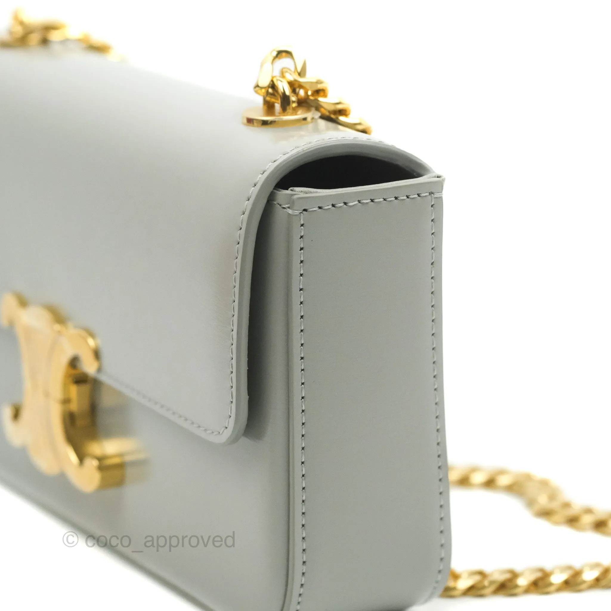 Celine Chain Shoulder Bag Pale Grey Shiny Calfskin