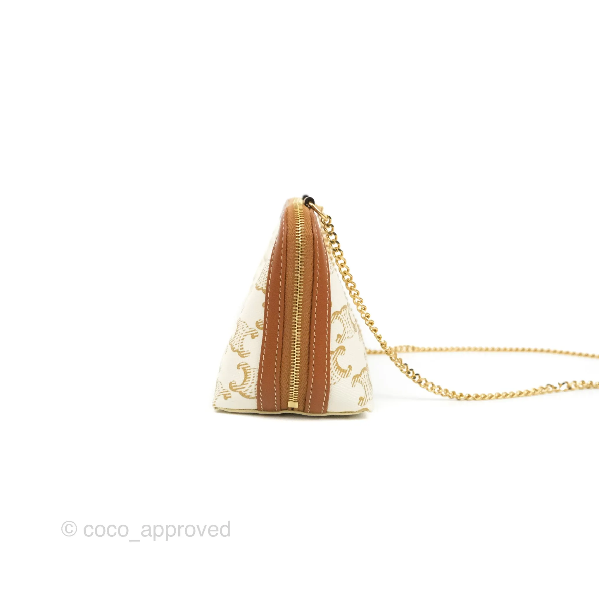 Celine Clutch With Chain Triomphe Canvas Lambskin White/Tan