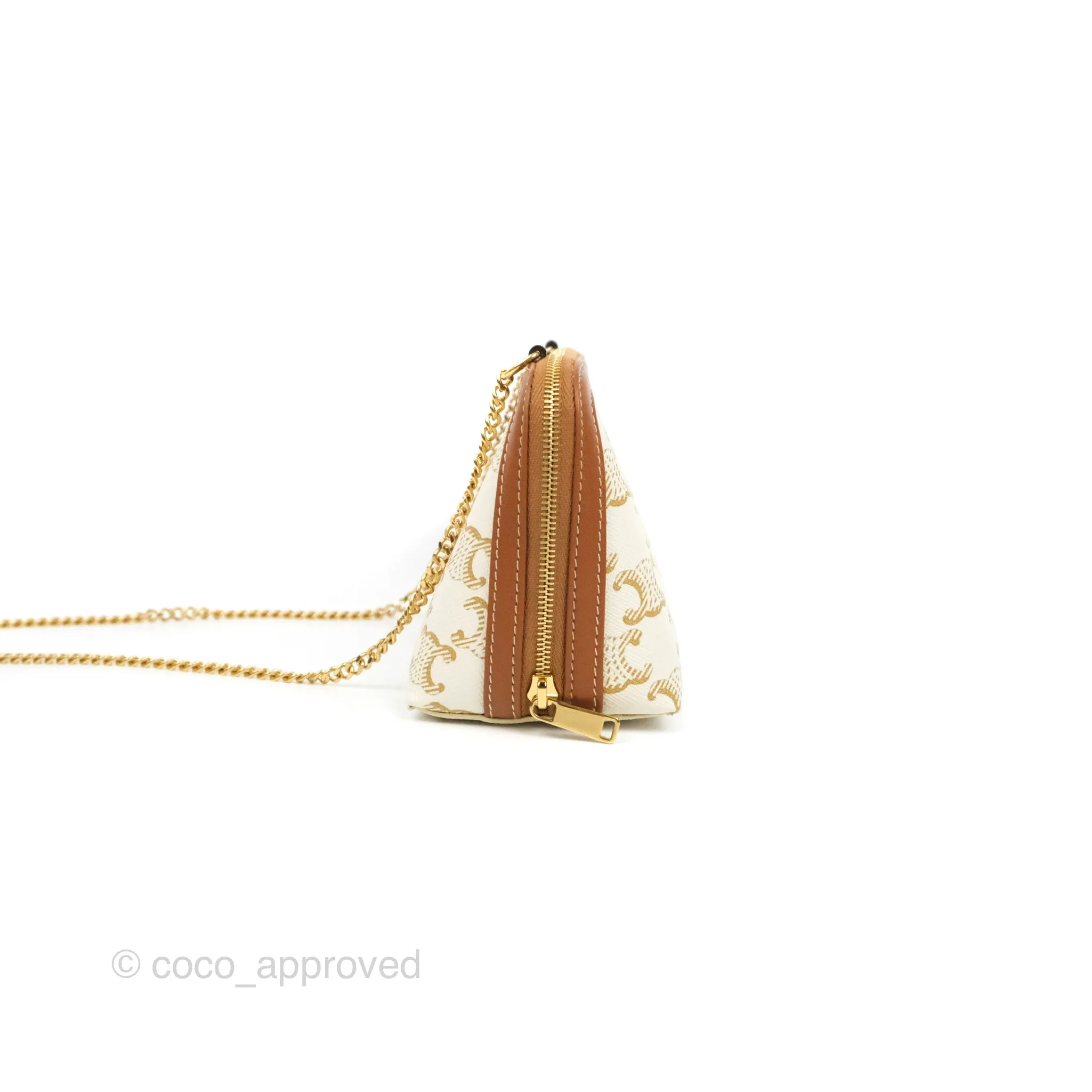 Celine Clutch With Chain Triomphe Canvas Lambskin White/Tan