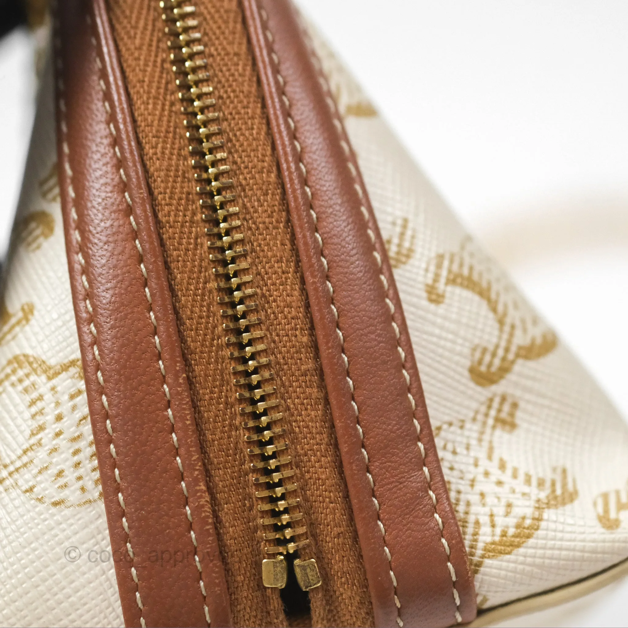 Celine Clutch With Chain Triomphe Canvas Lambskin White/Tan
