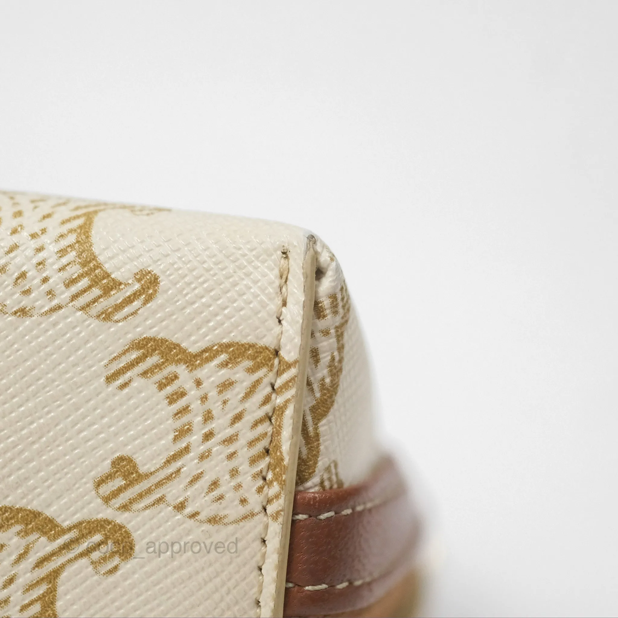 Celine Clutch With Chain Triomphe Canvas Lambskin White/Tan