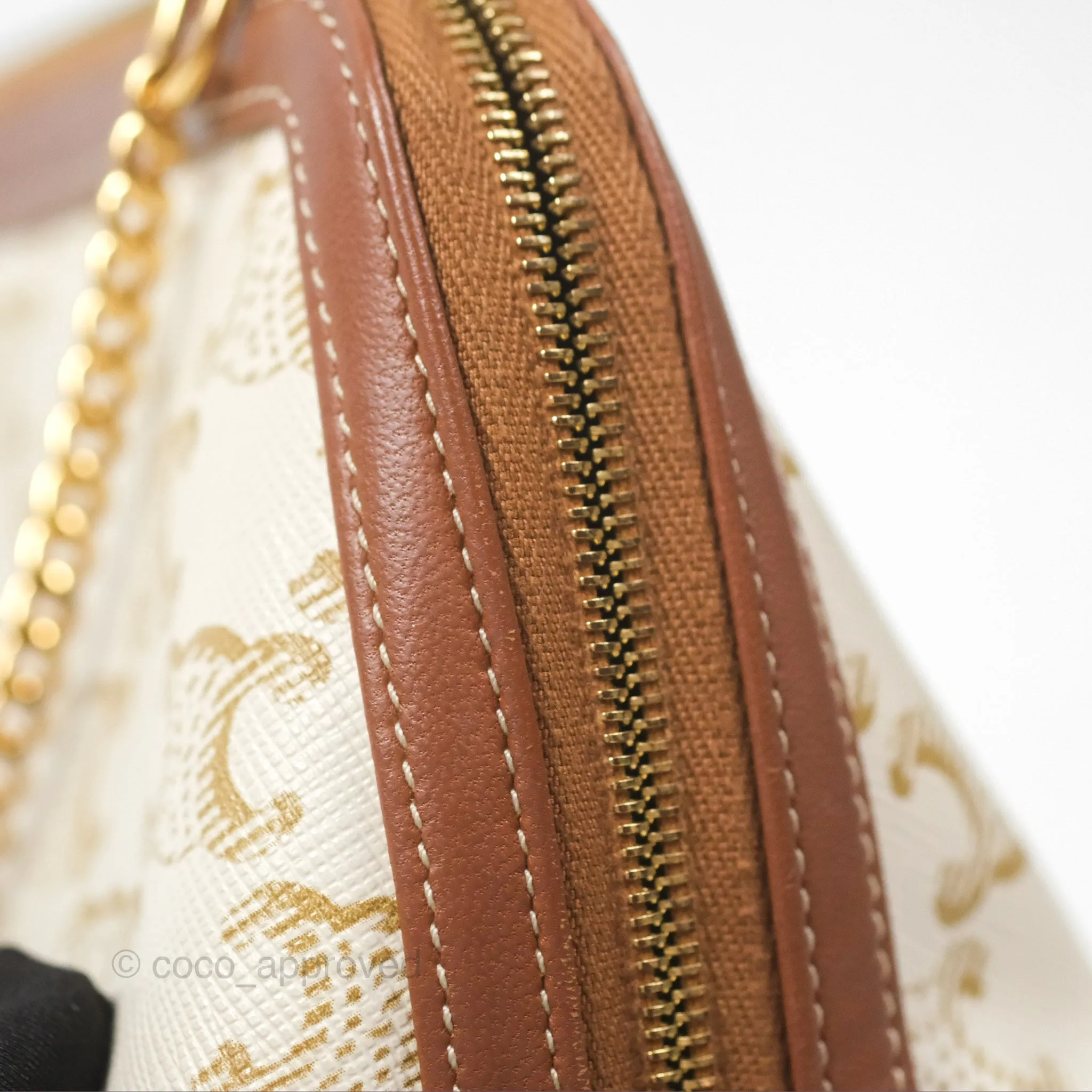 Celine Clutch With Chain Triomphe Canvas Lambskin White/Tan