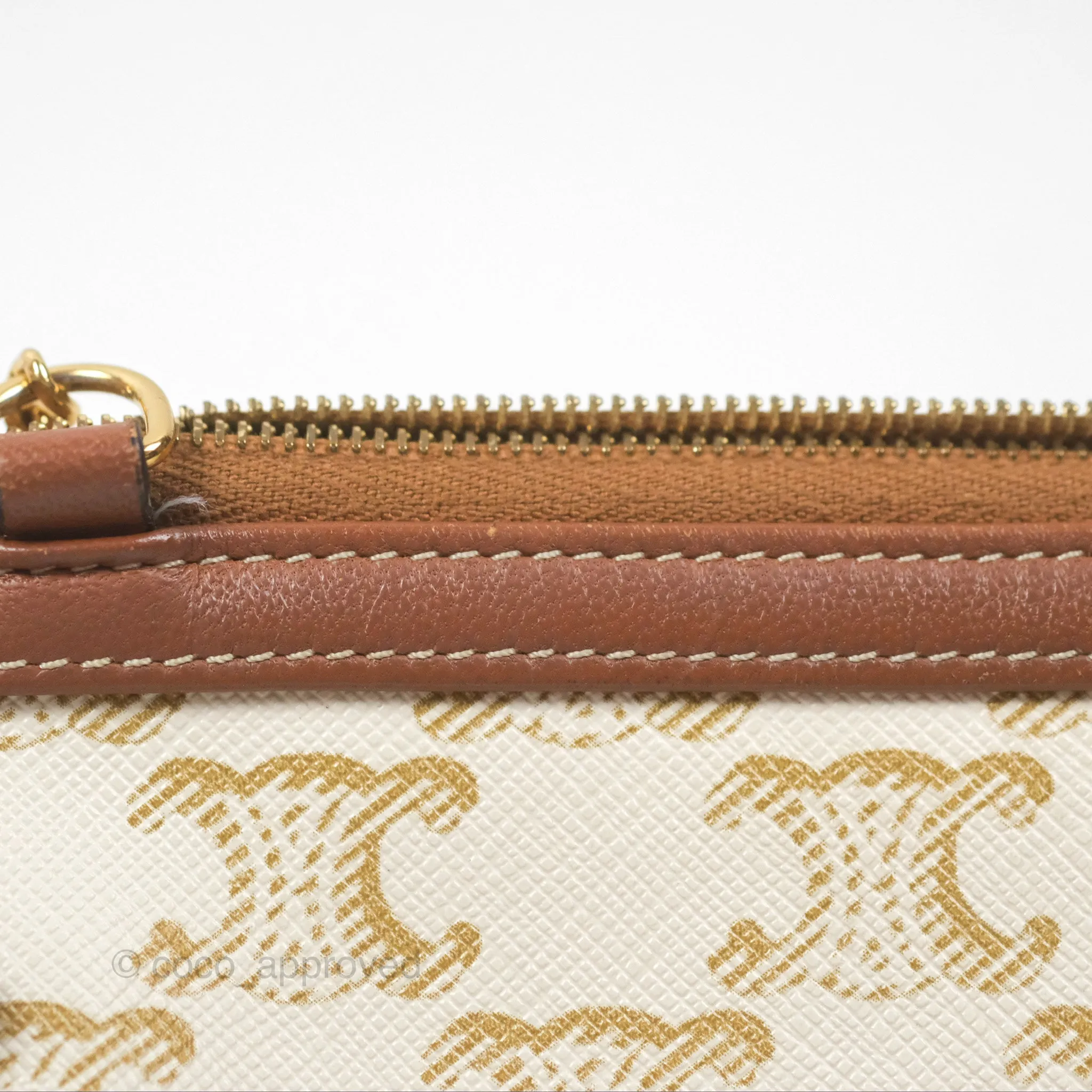Celine Clutch With Chain Triomphe Canvas Lambskin White/Tan