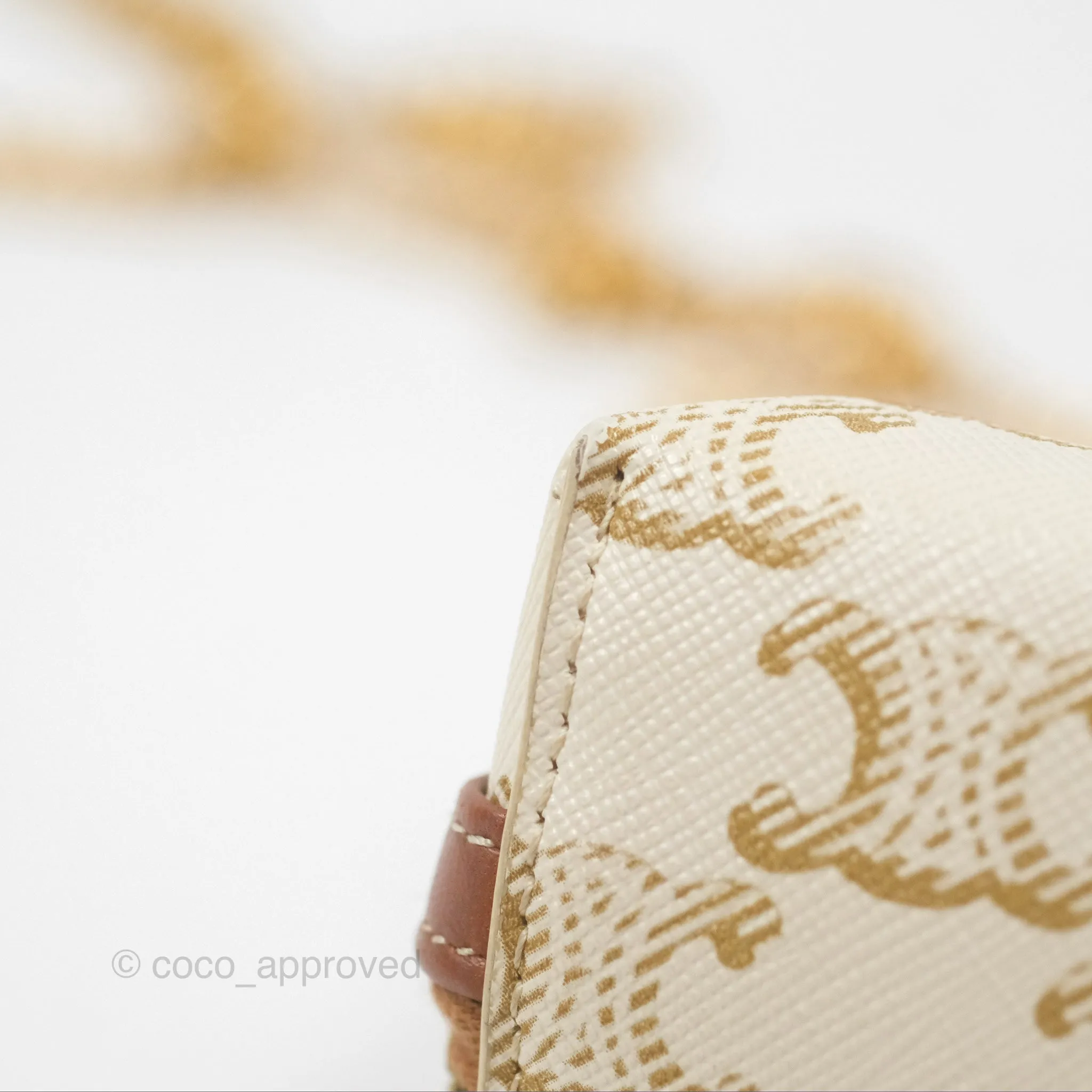 Celine Clutch With Chain Triomphe Canvas Lambskin White/Tan