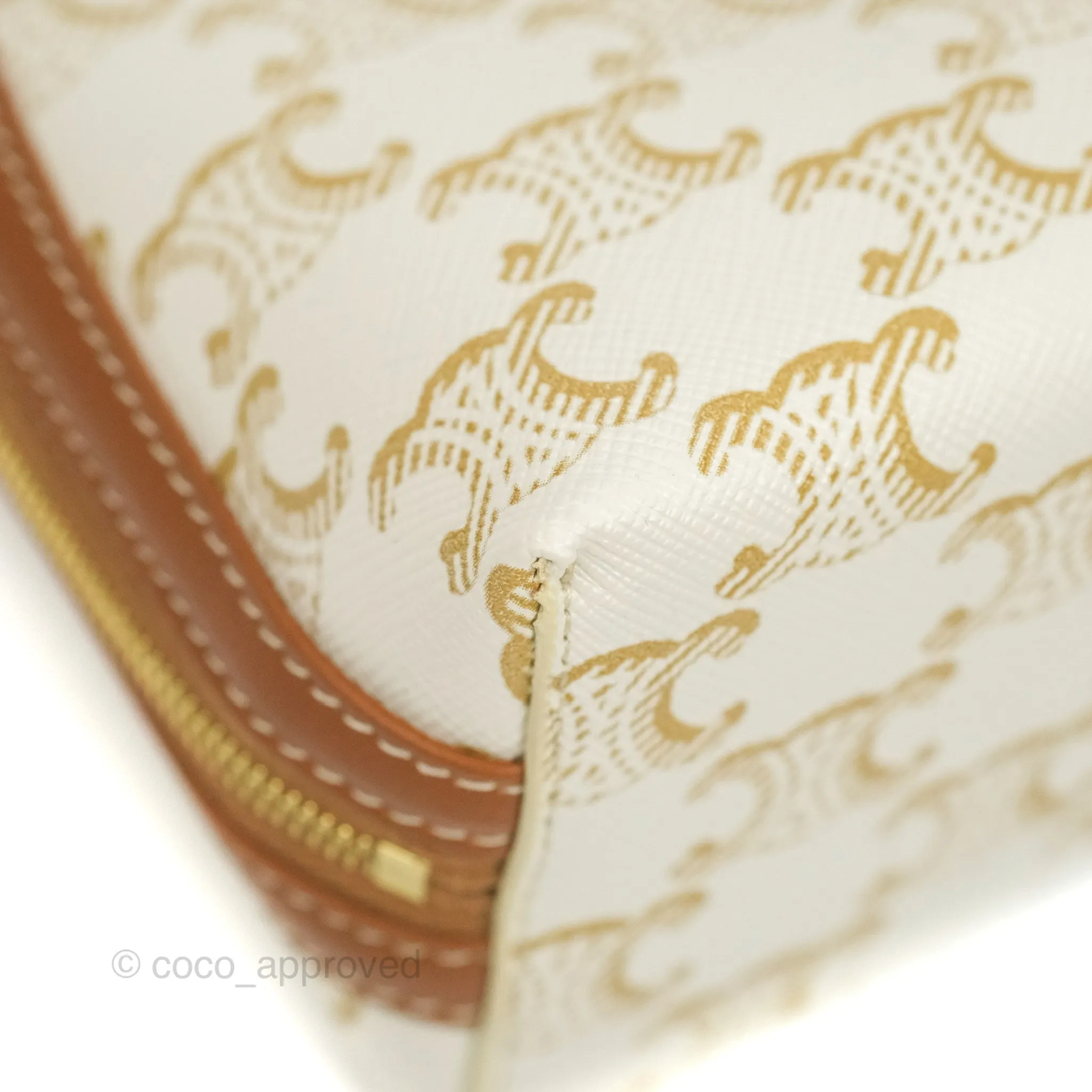 Celine Clutch With Chain Triomphe Canvas Lambskin White/Tan