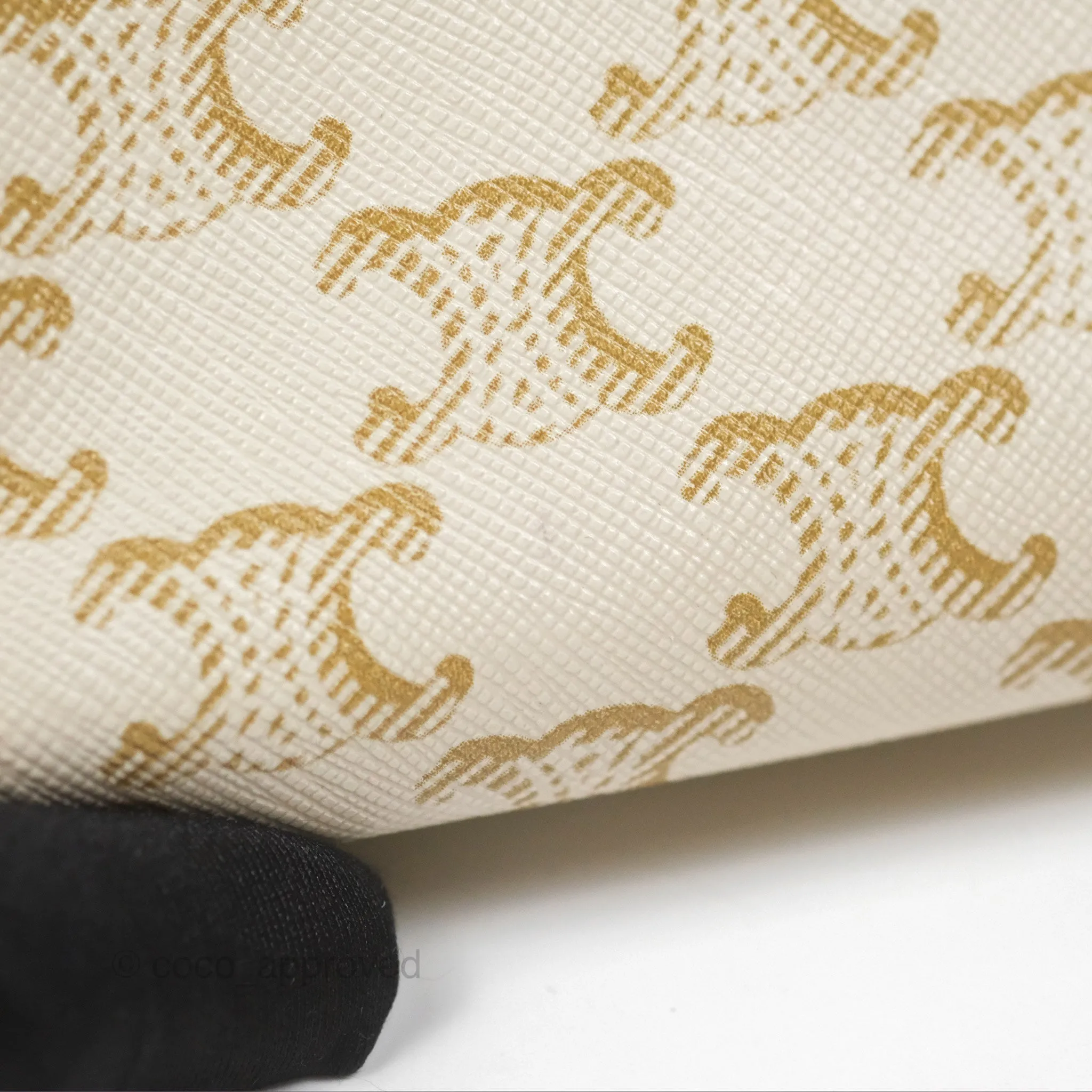 Celine Clutch With Chain Triomphe Canvas Lambskin White/Tan