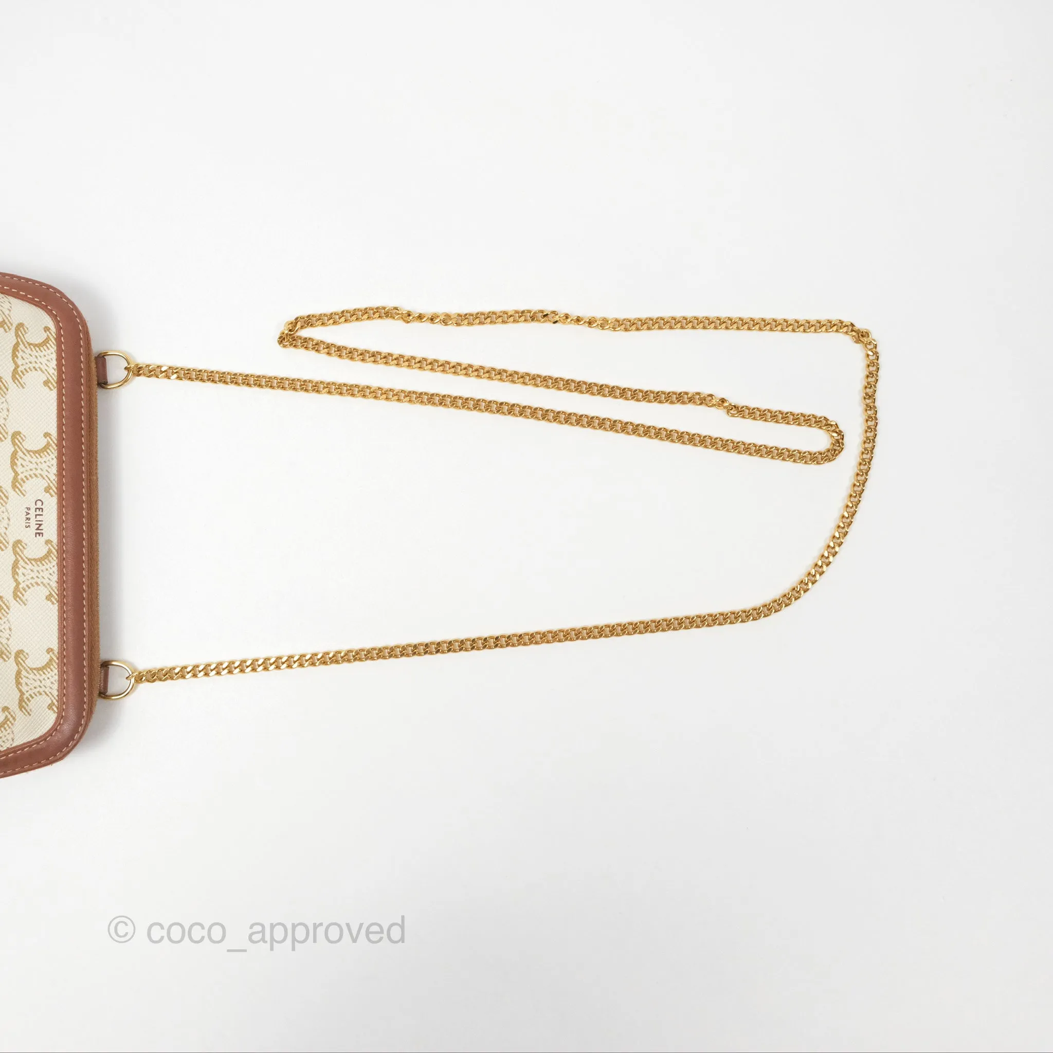 Celine Clutch With Chain Triomphe Canvas Lambskin White/Tan
