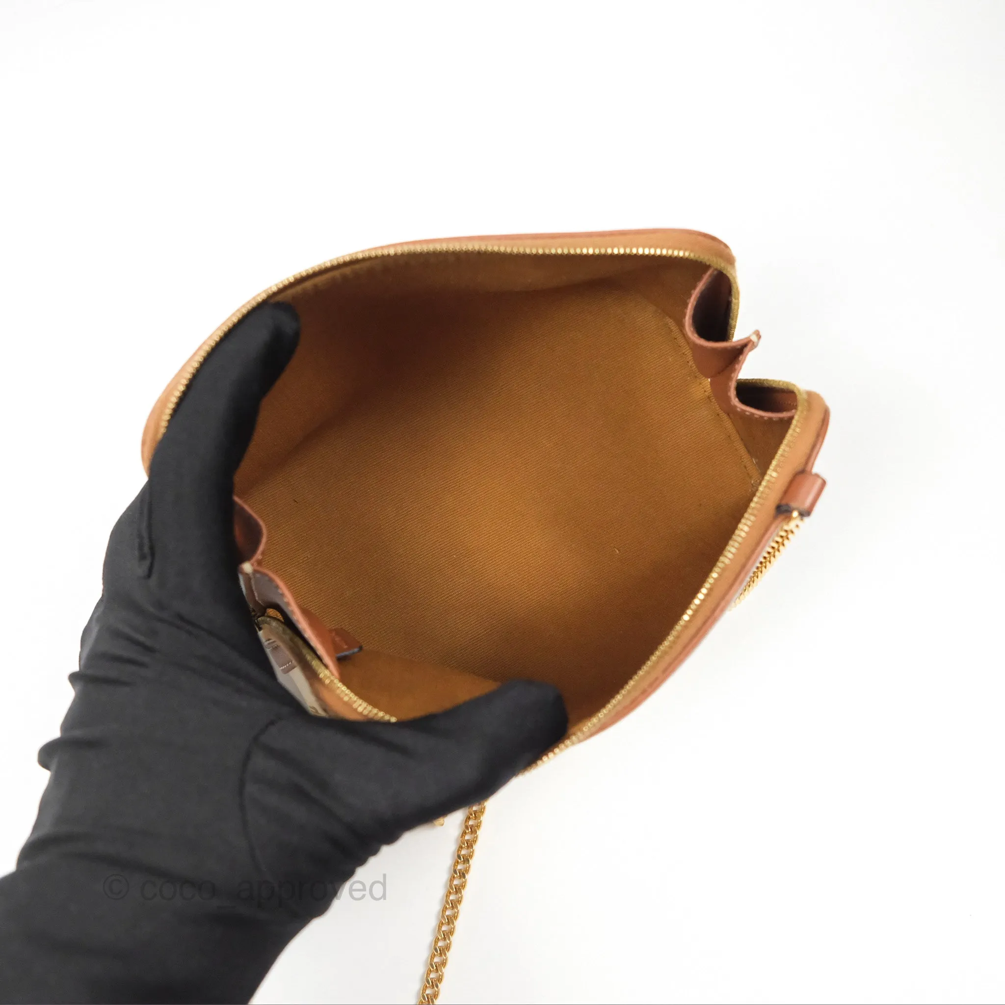 Celine Clutch With Chain Triomphe Canvas Lambskin White/Tan