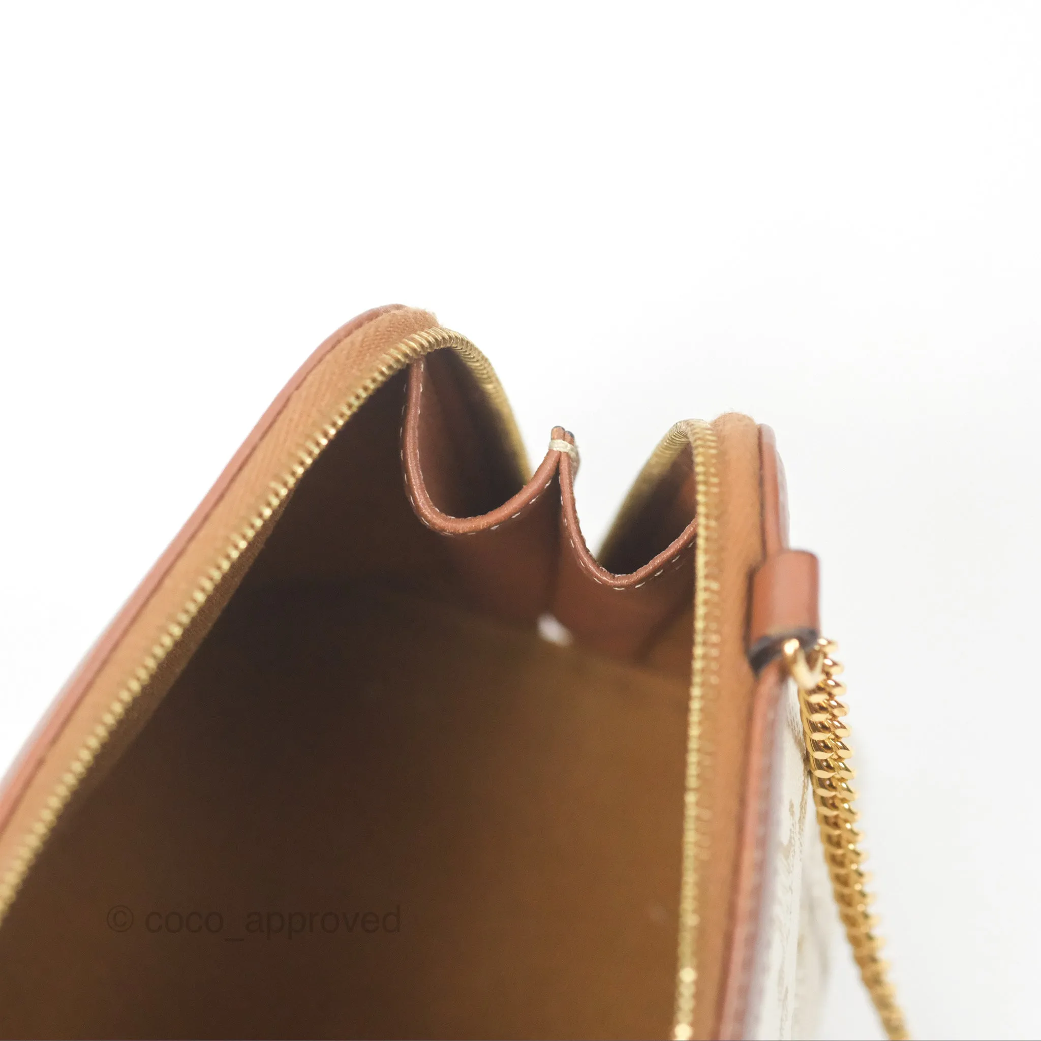 Celine Clutch With Chain Triomphe Canvas Lambskin White/Tan