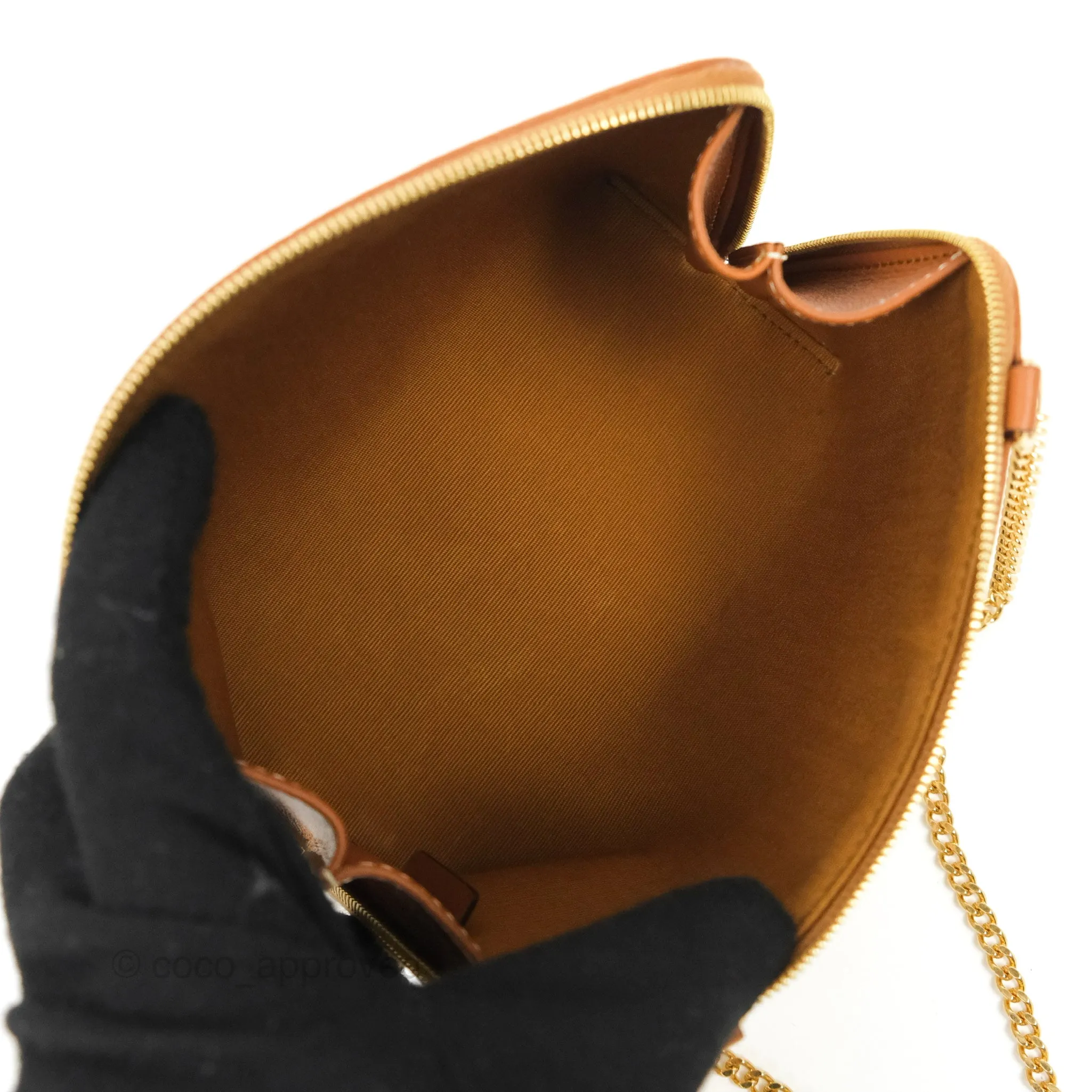 Celine Clutch With Chain Triomphe Canvas Lambskin White/Tan
