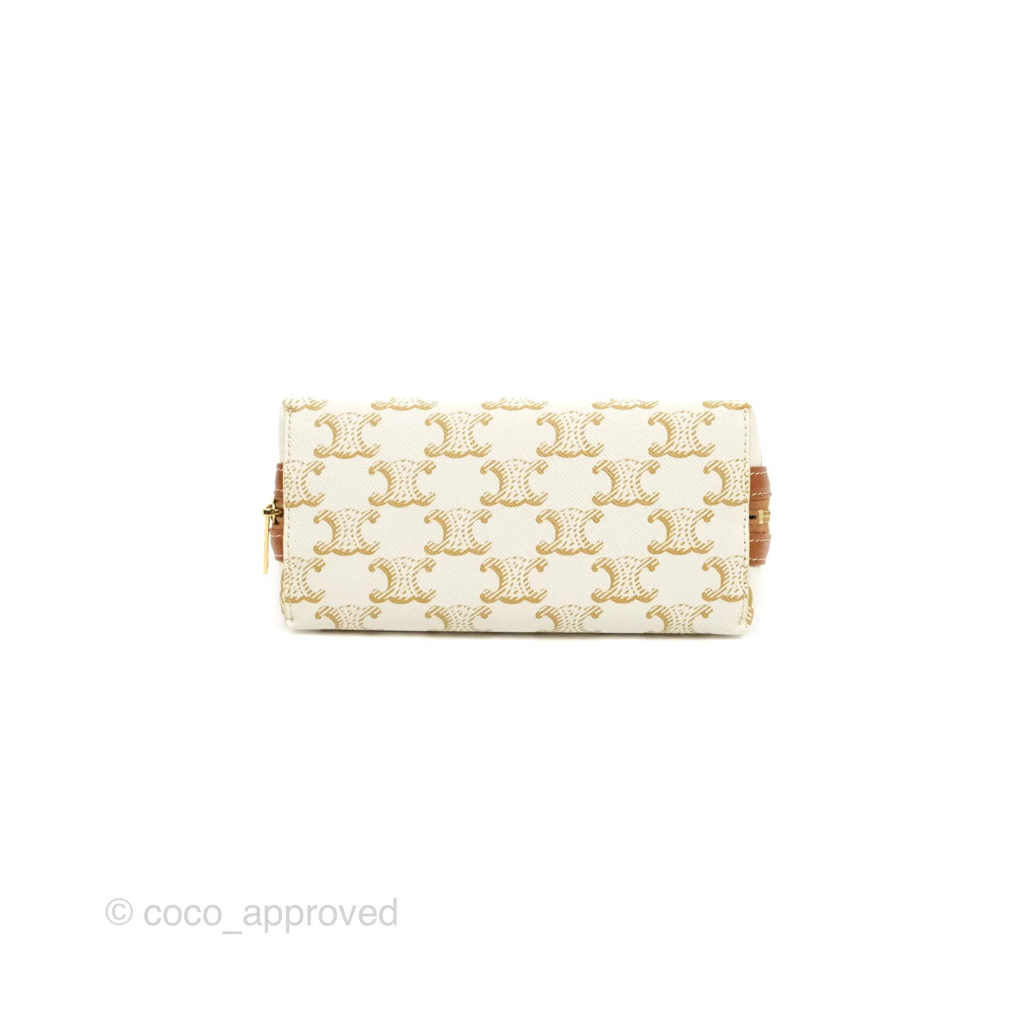 Celine Clutch With Chain Triomphe Canvas Lambskin White/Tan