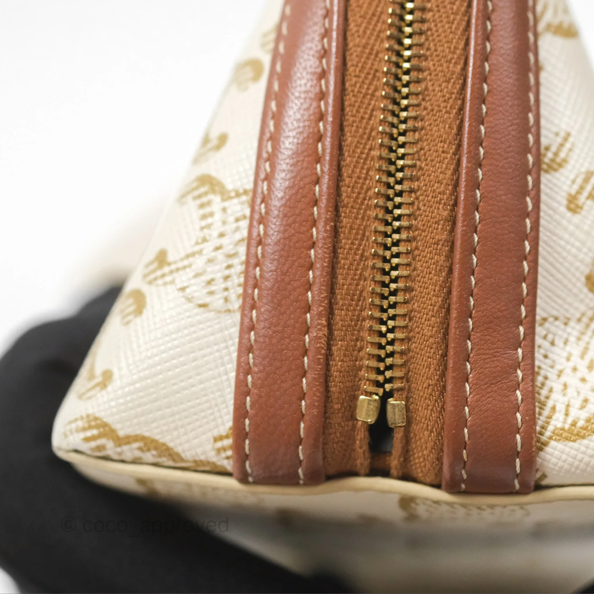 Celine Clutch With Chain Triomphe Canvas Lambskin White/Tan