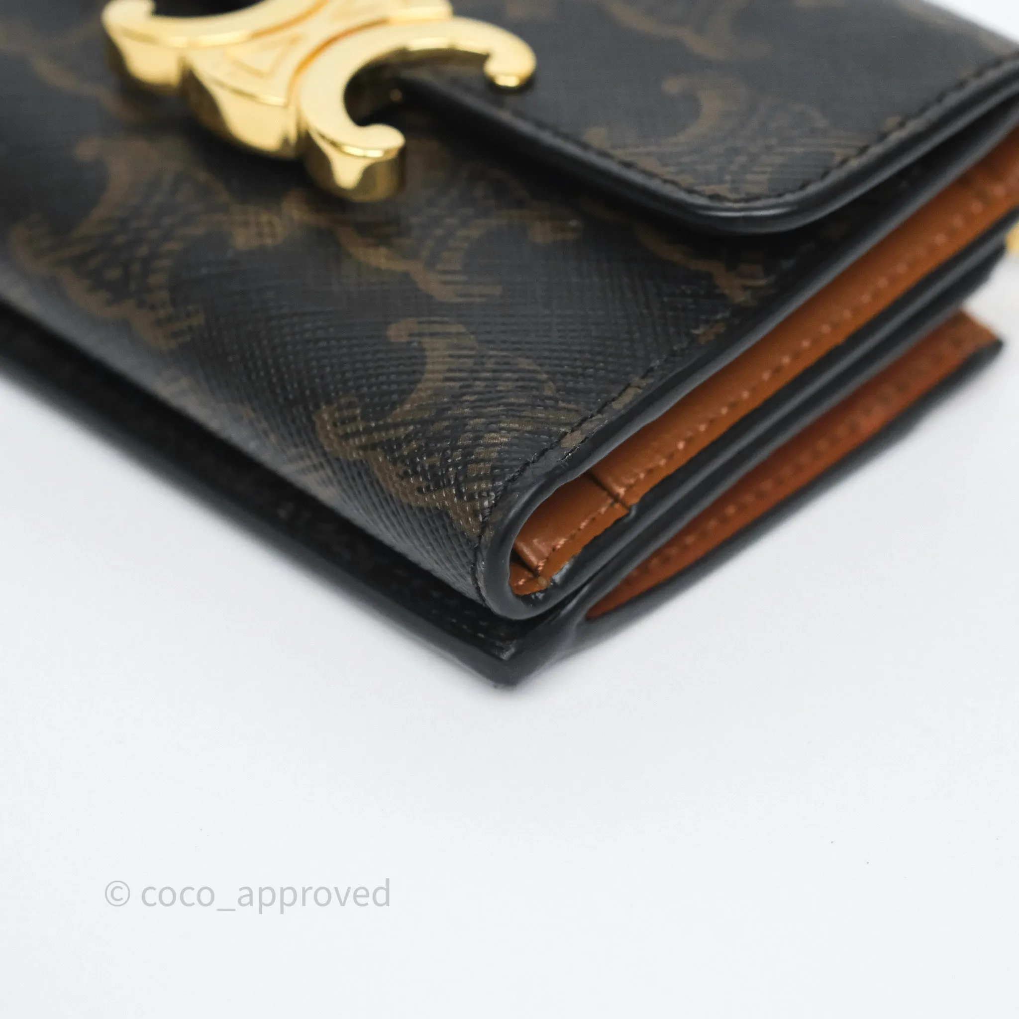 Celine Compact Wallet with Coin Triomphe Canvas Tan