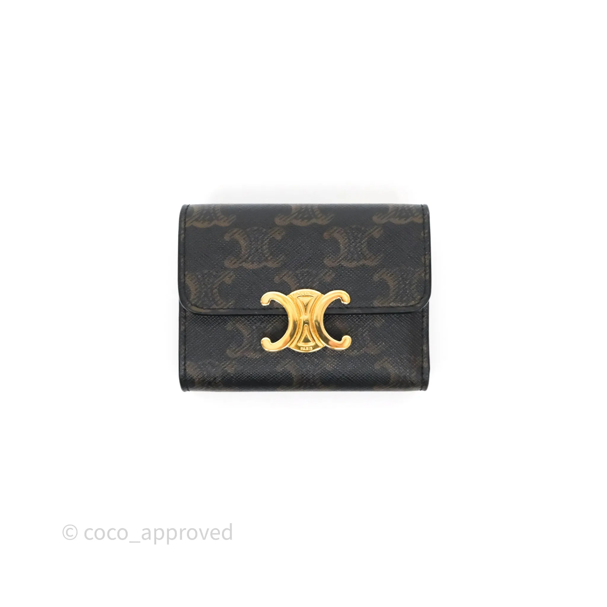 Celine Compact Wallet with Coin Triomphe Canvas Tan