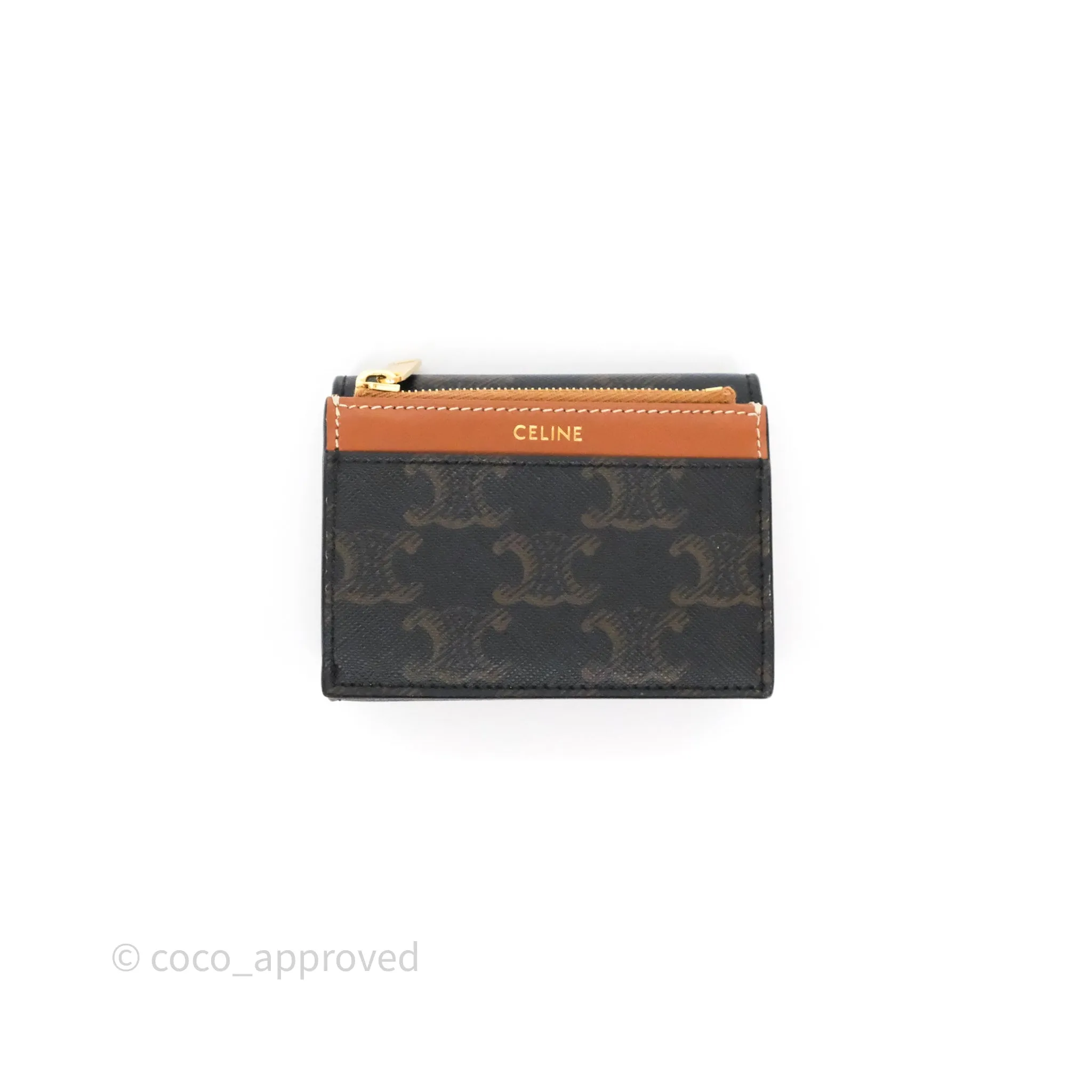 Celine Compact Wallet with Coin Triomphe Canvas Tan