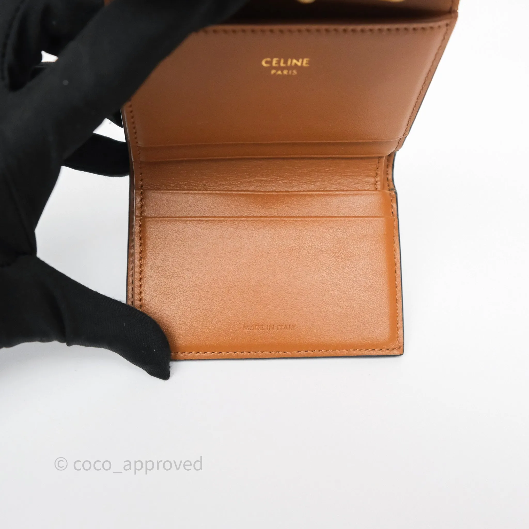 Celine Compact Wallet with Coin Triomphe Canvas Tan