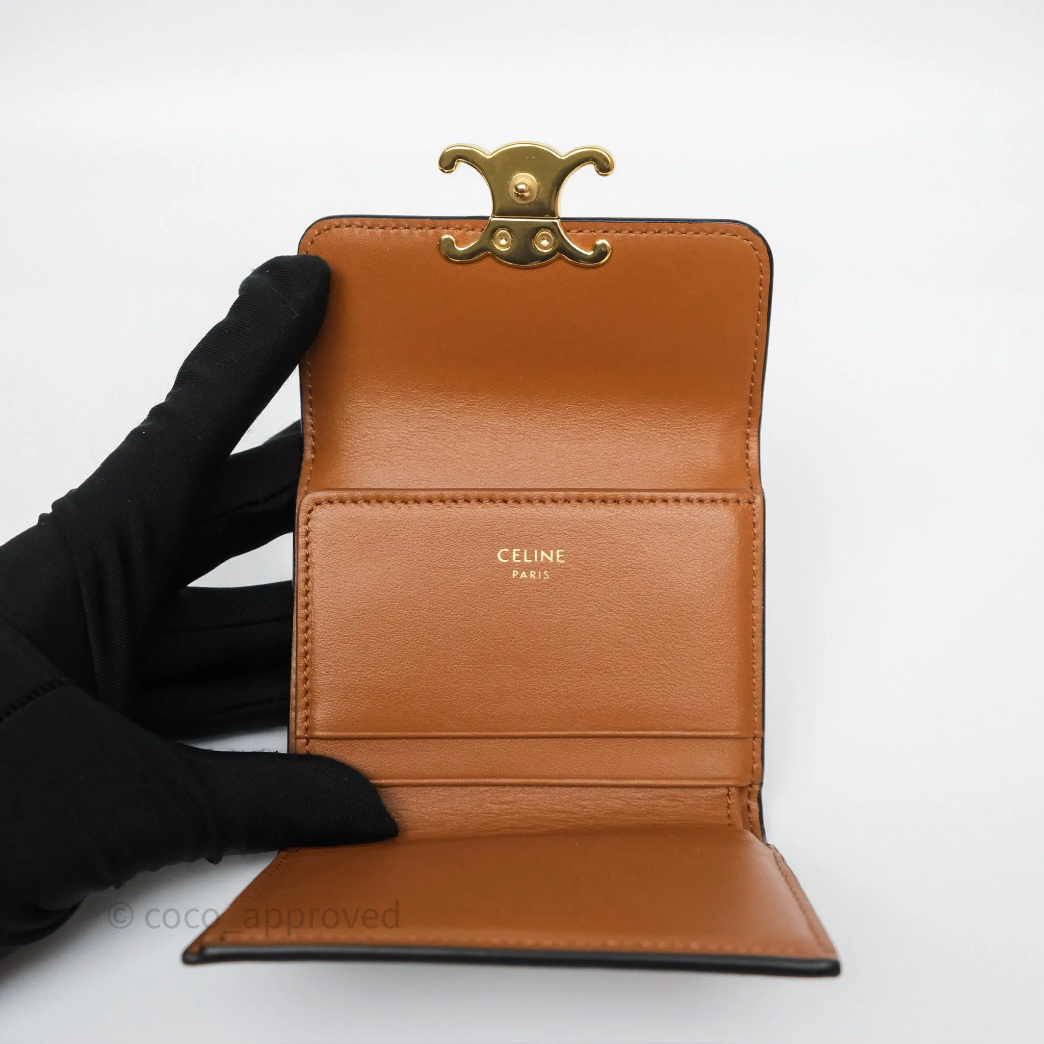 Celine Compact Wallet with Coin Triomphe Canvas Tan