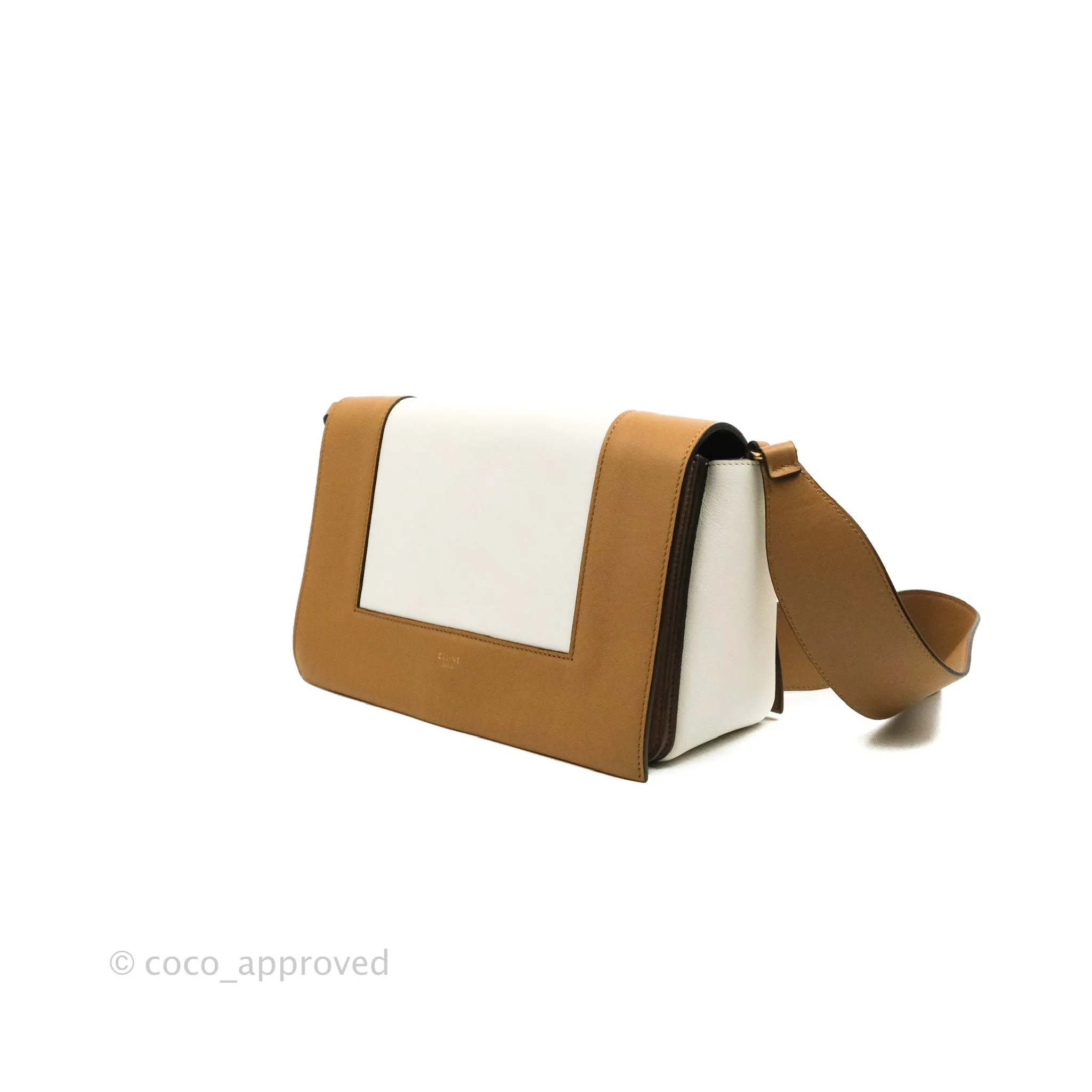 Celine Frame Shoulder Bag White Brown Calfskin Gold Hardware