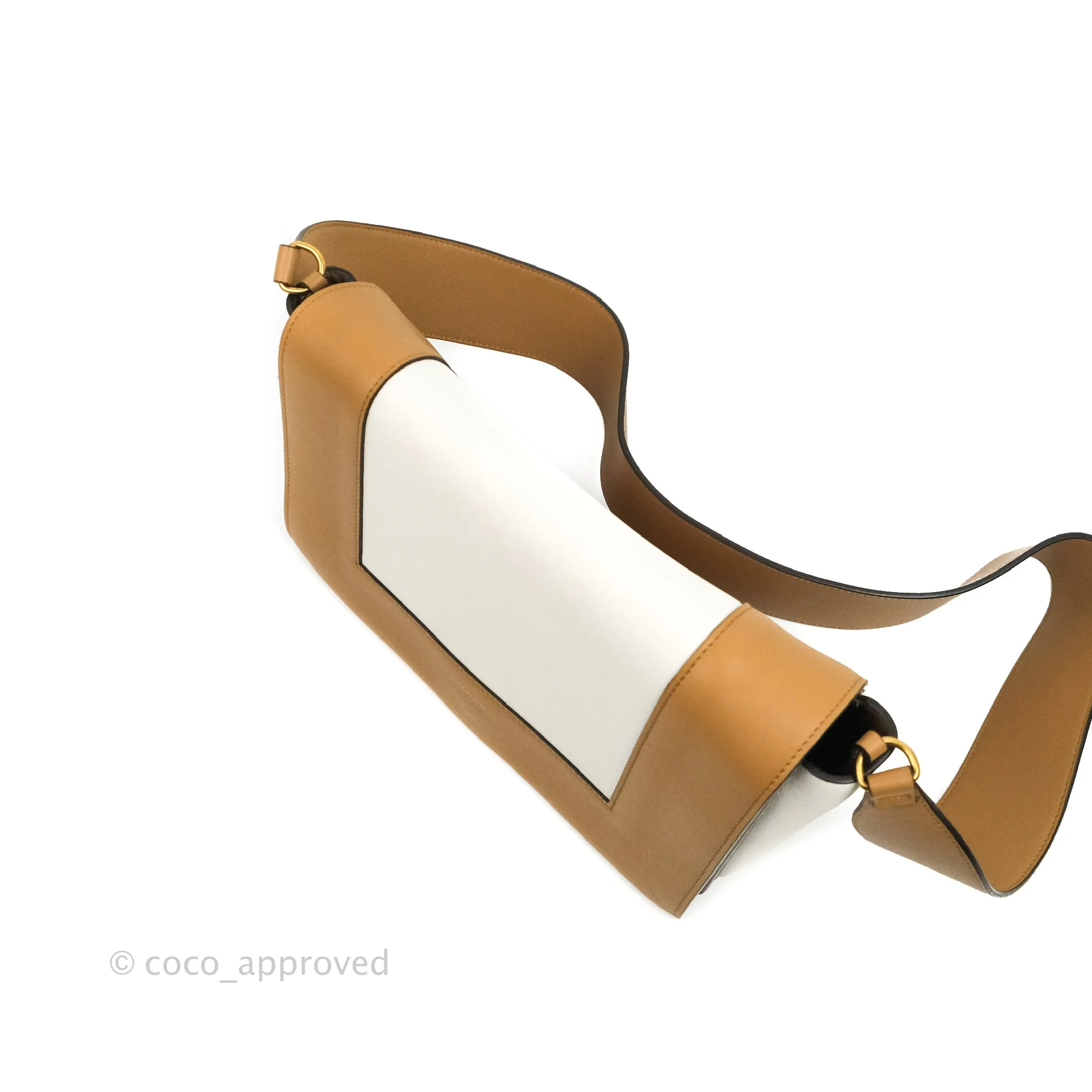 Celine Frame Shoulder Bag White Brown Calfskin Gold Hardware