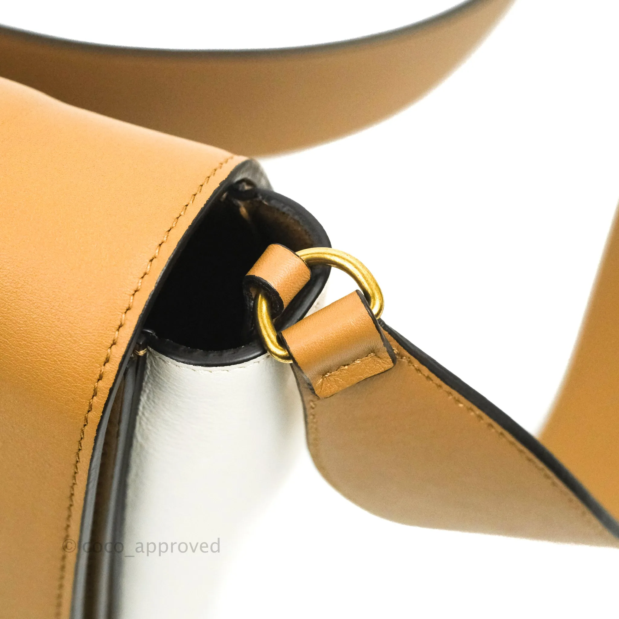 Celine Frame Shoulder Bag White Brown Calfskin Gold Hardware