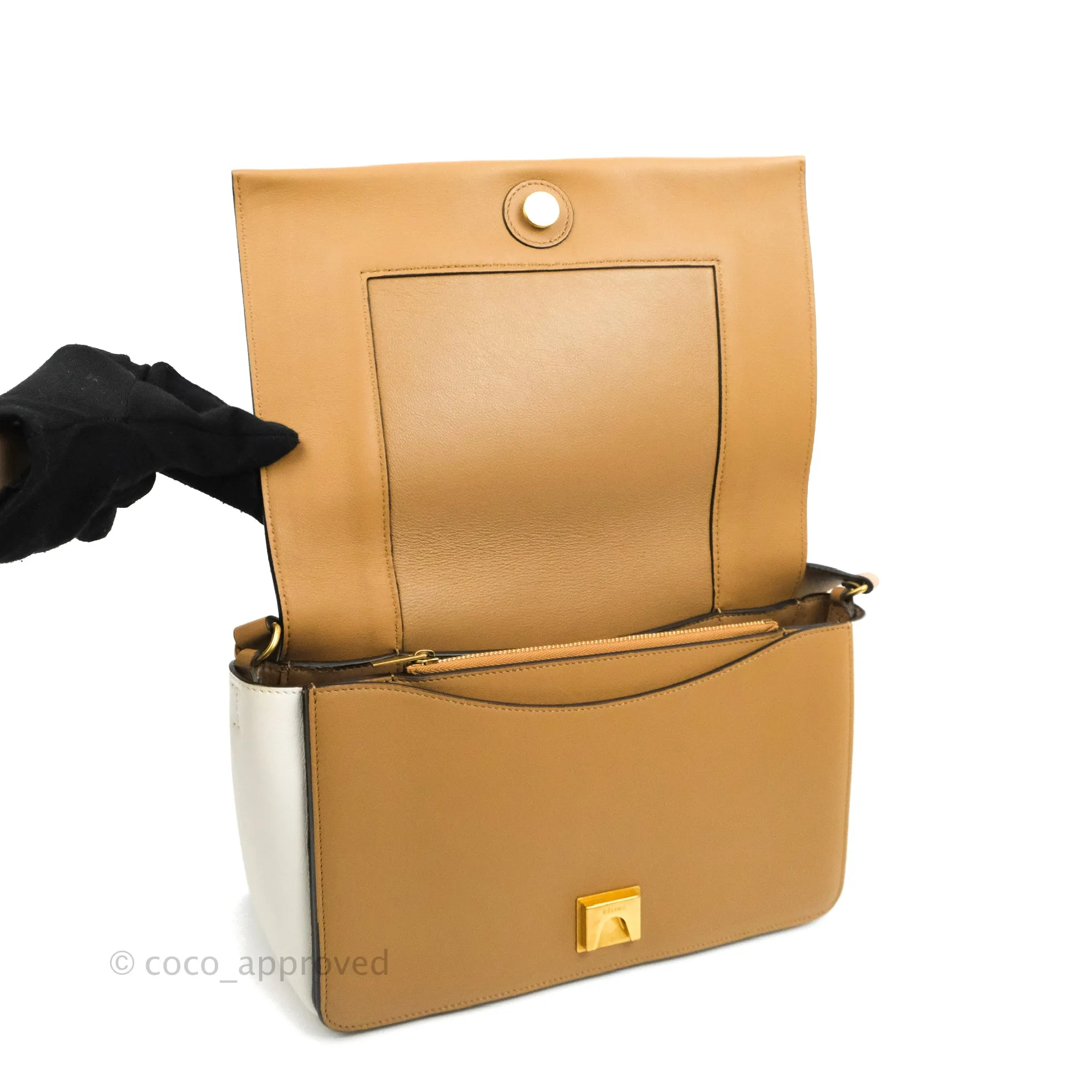 Celine Frame Shoulder Bag White Brown Calfskin Gold Hardware