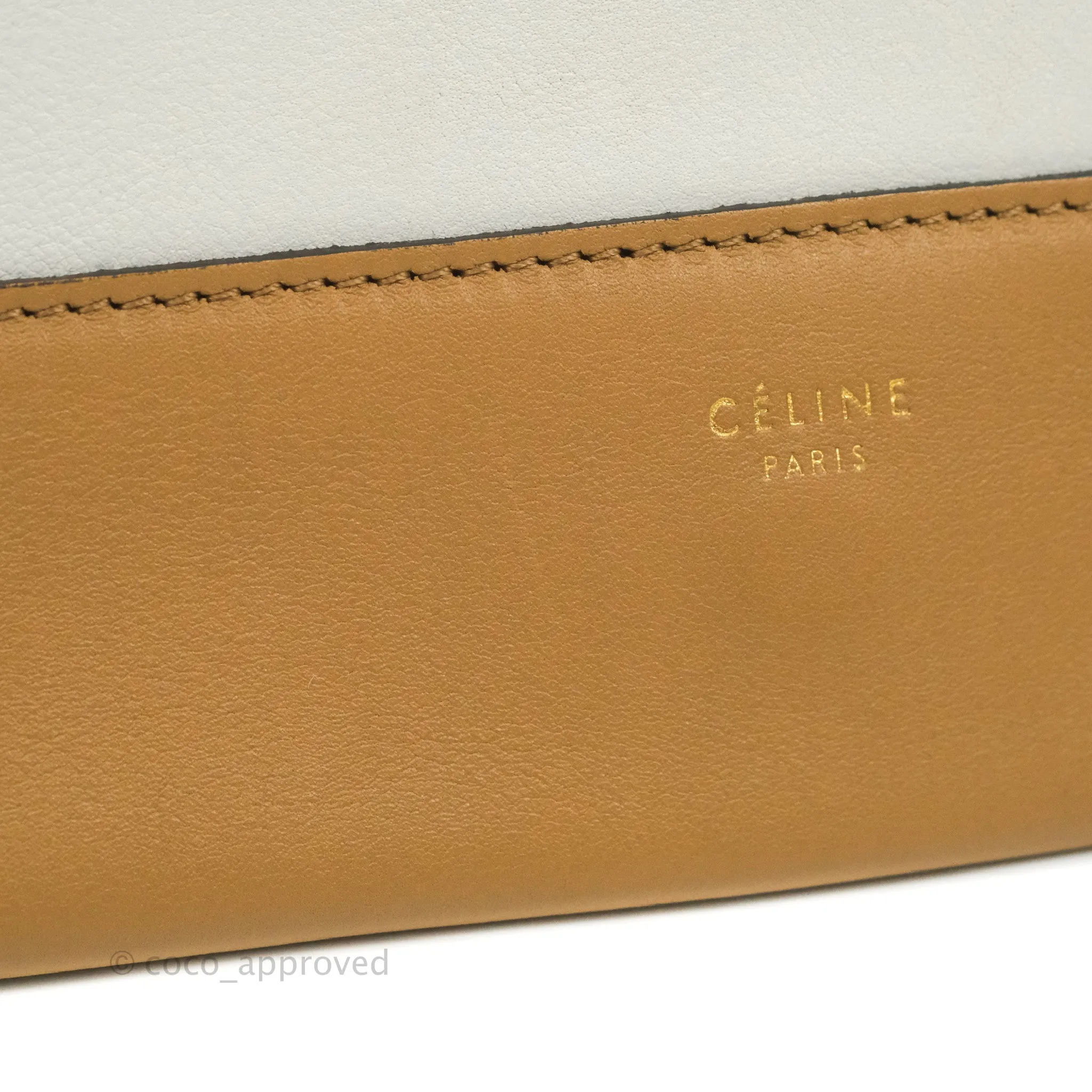 Celine Frame Shoulder Bag White Brown Calfskin Gold Hardware