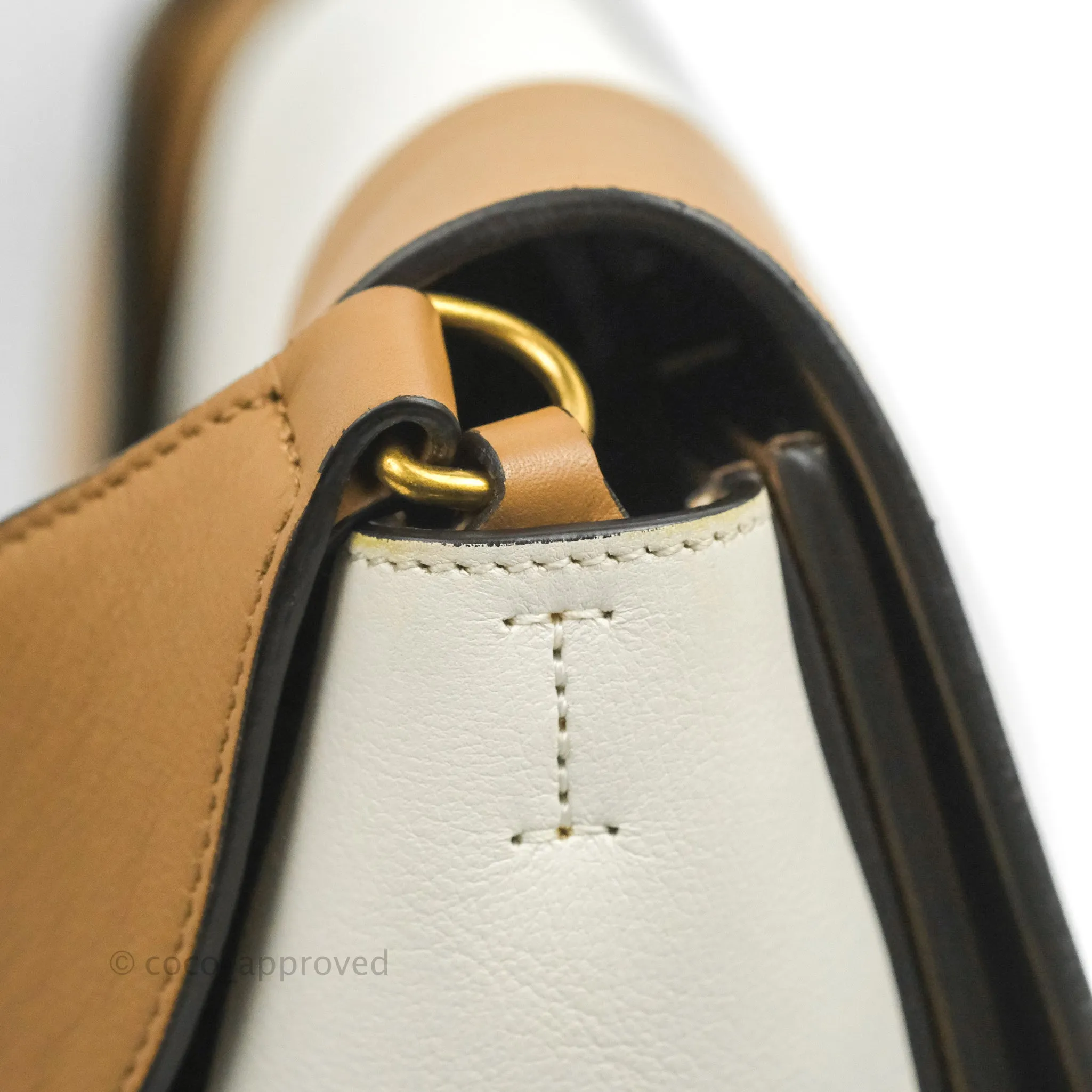 Celine Frame Shoulder Bag White Brown Calfskin Gold Hardware