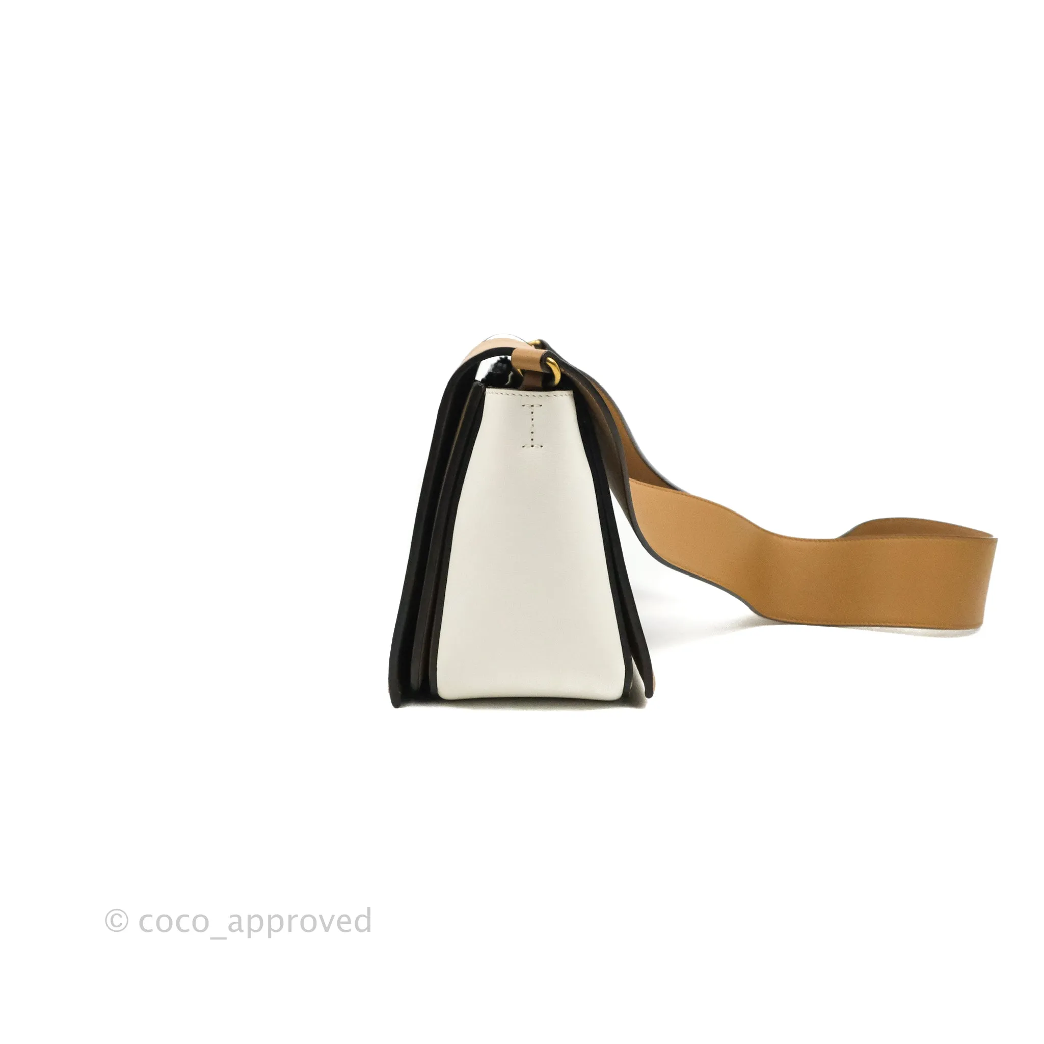 Celine Frame Shoulder Bag White Brown Calfskin Gold Hardware