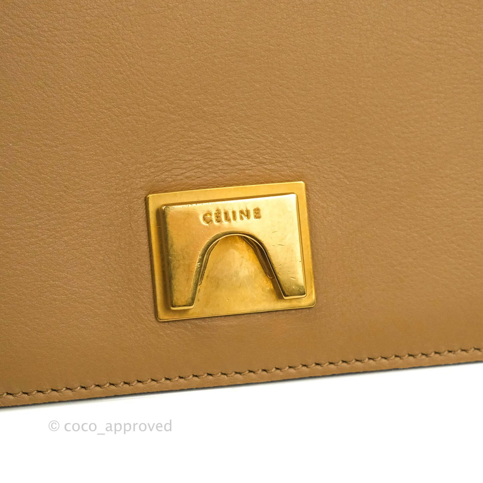 Celine Frame Shoulder Bag White Brown Calfskin Gold Hardware